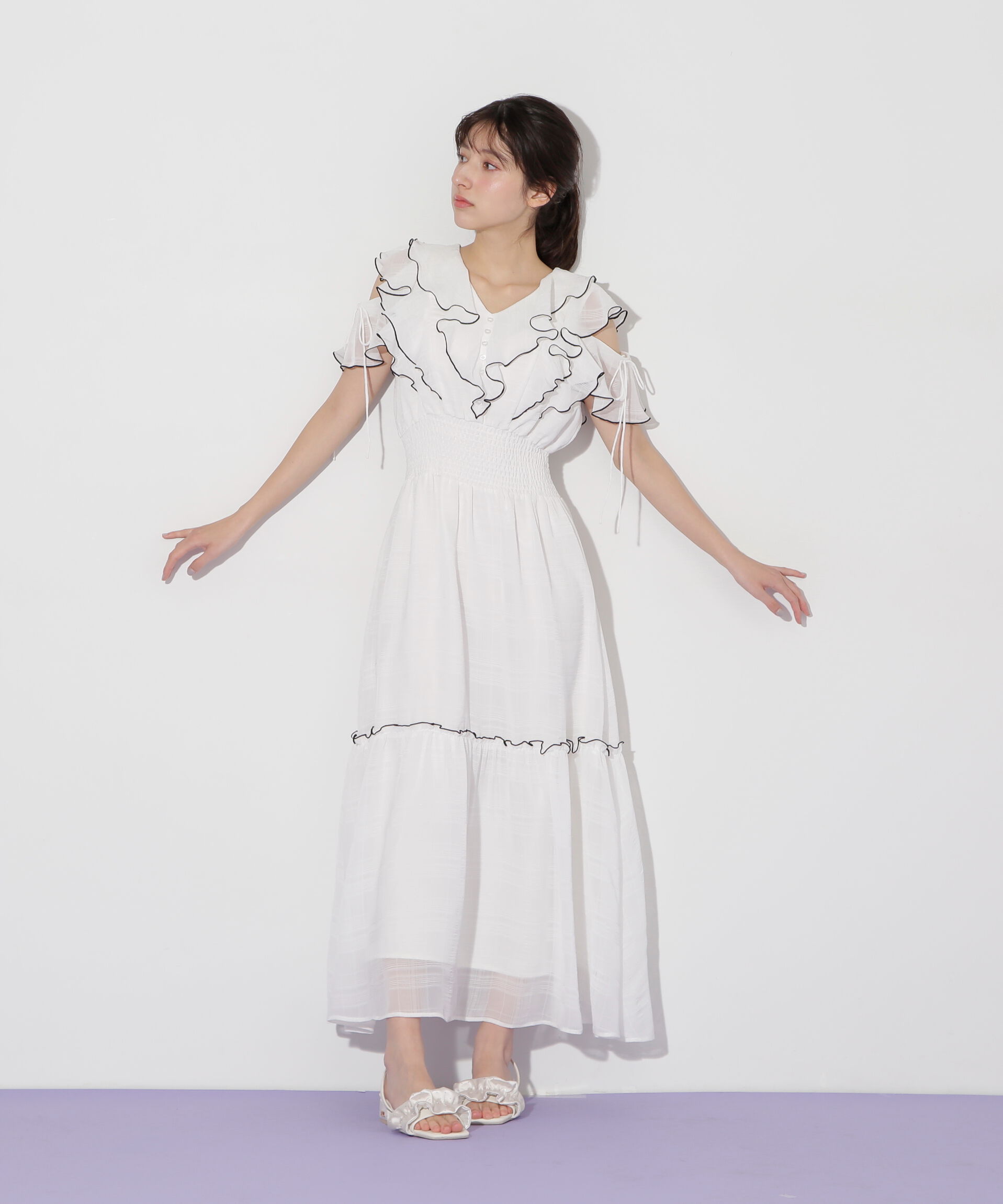  「シアーチェックボリュームフリルワンピース」|ワンピース|