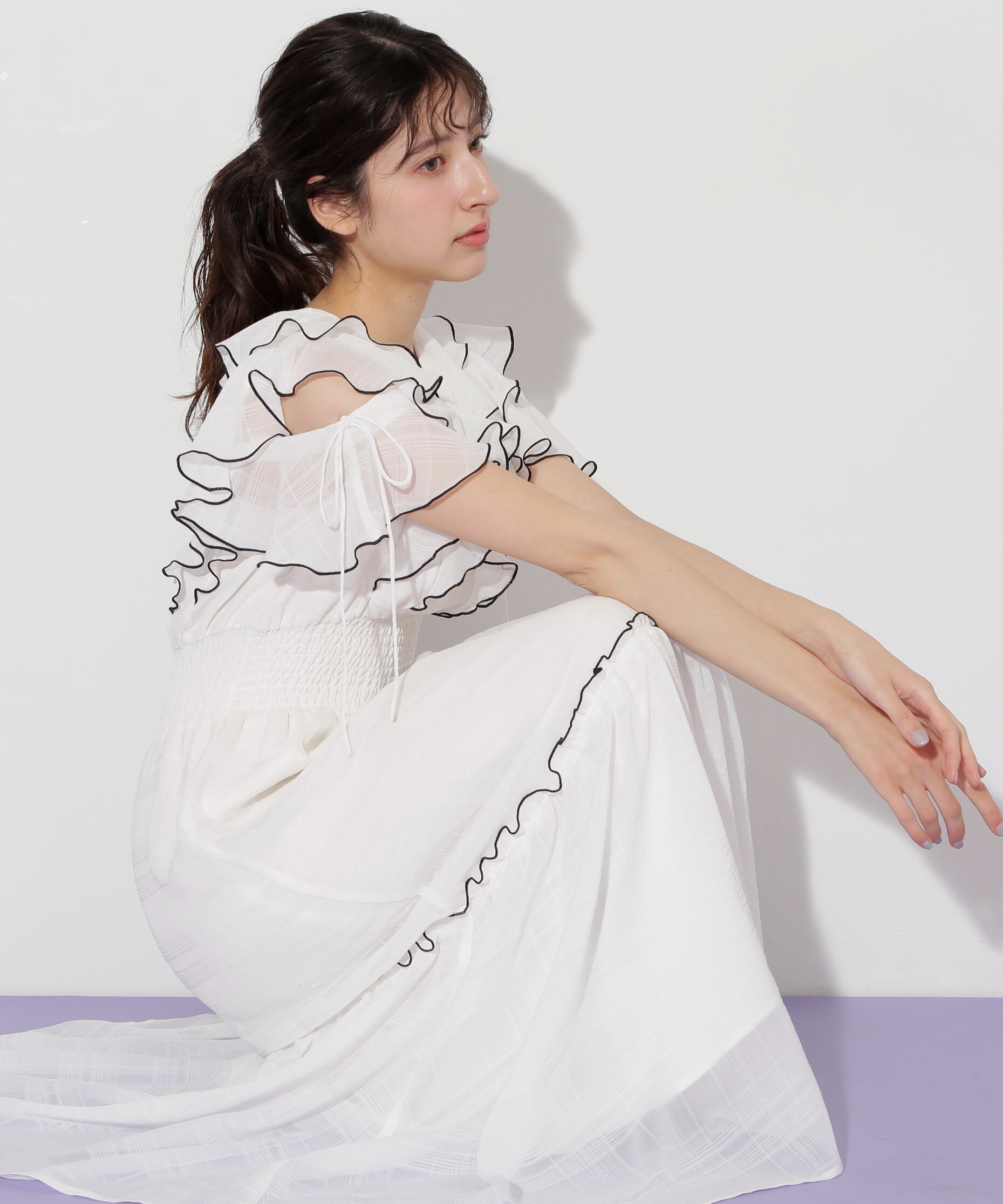  「シアーチェックボリュームフリルワンピース」|ワンピース|