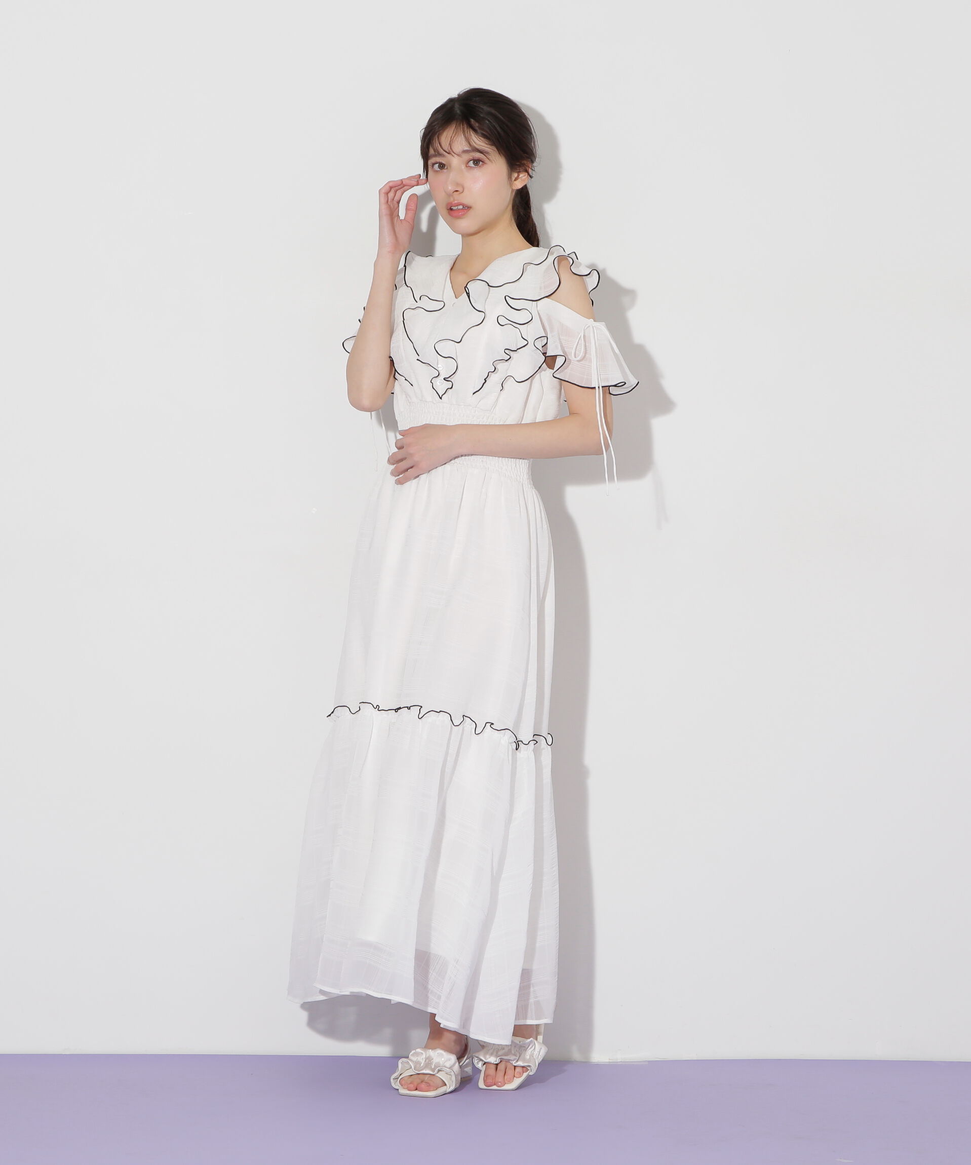  「シアーチェックボリュームフリルワンピース」|ワンピース|