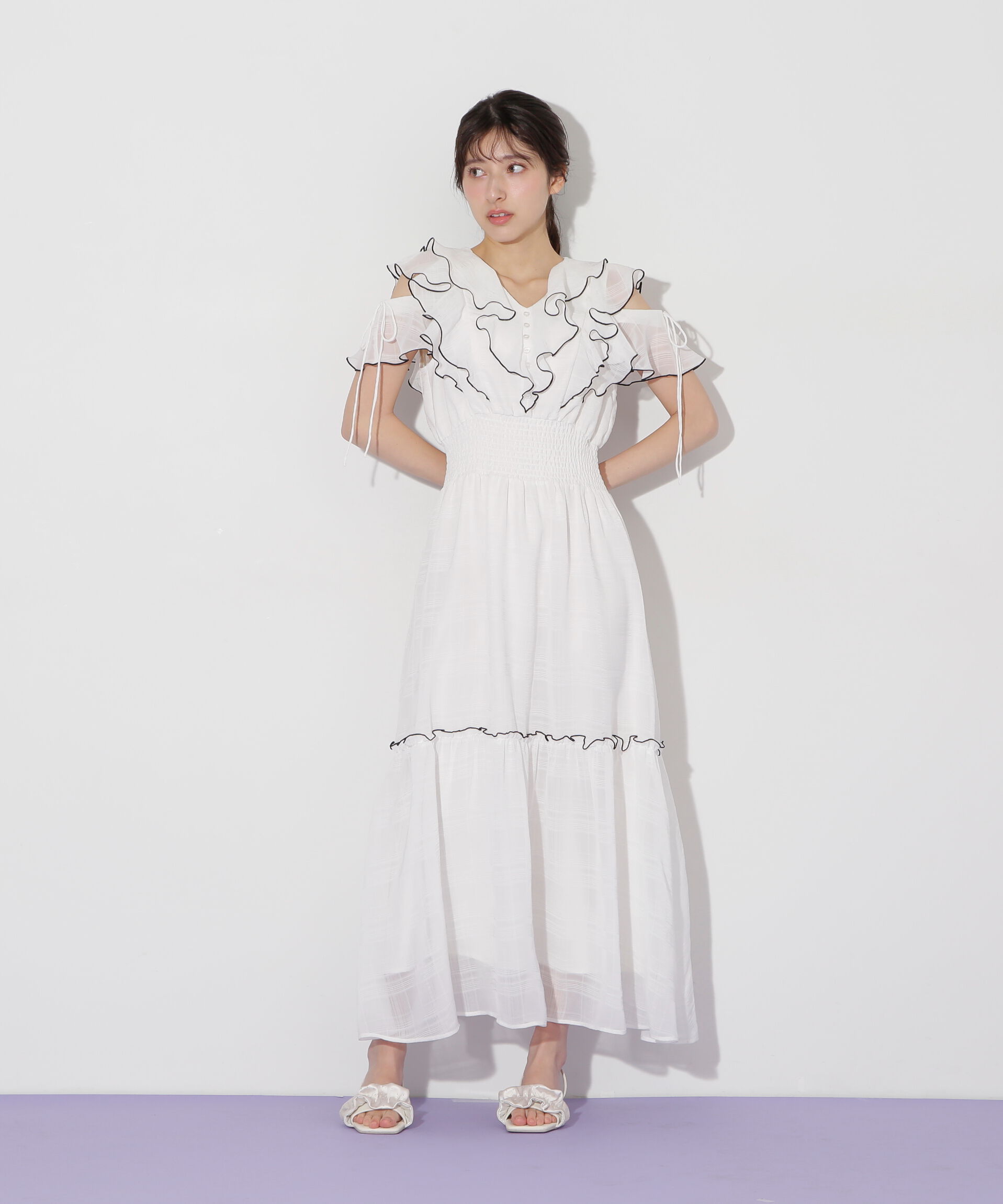  「シアーチェックボリュームフリルワンピース」|ワンピース|