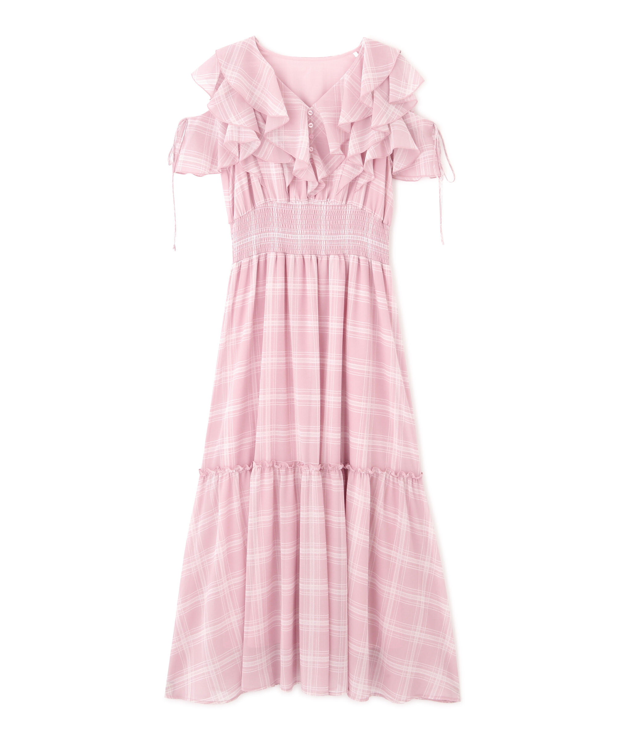  「シアーチェックボリュームフリルワンピース」|ワンピース|