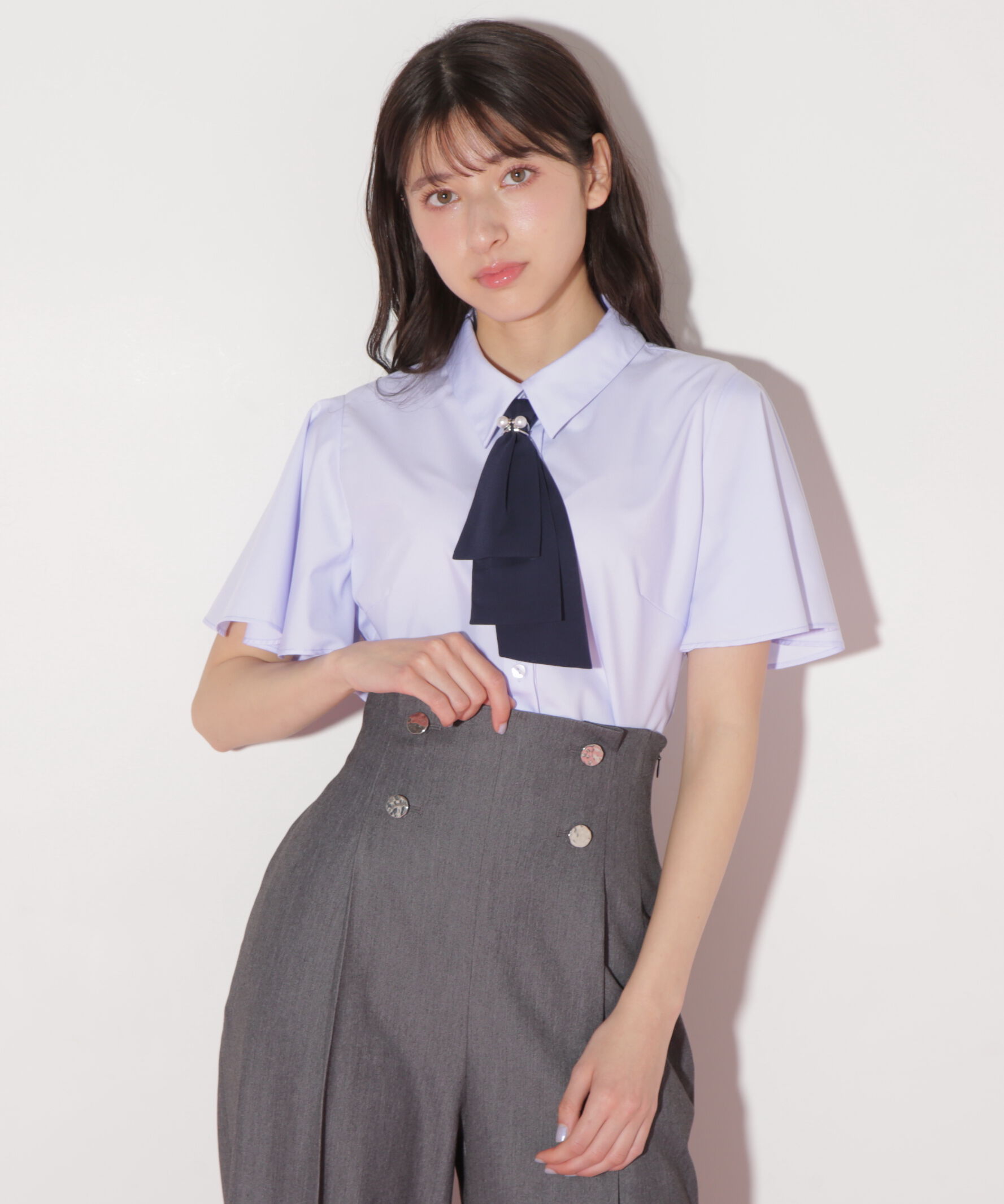  「配色ボウタイブラウス」|シャツ・ブラウス|ブルー&times;ネイビ