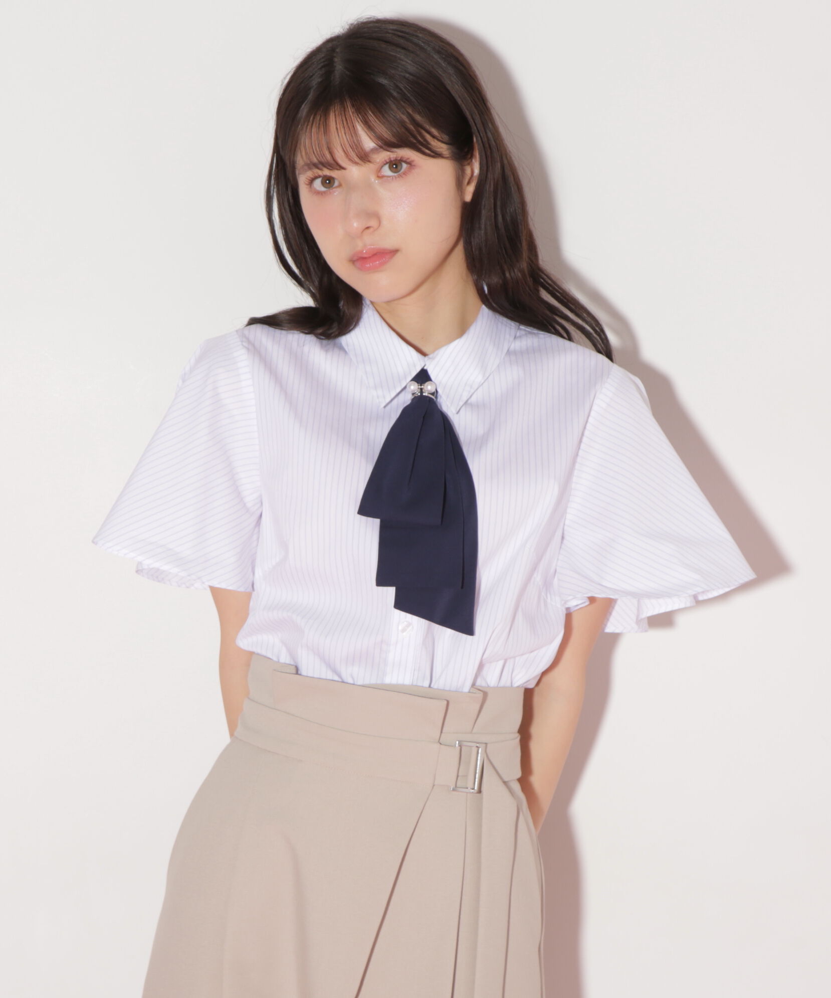  「配色ボウタイブラウス」|シャツ・ブラウス|ストライプ&times;  1
