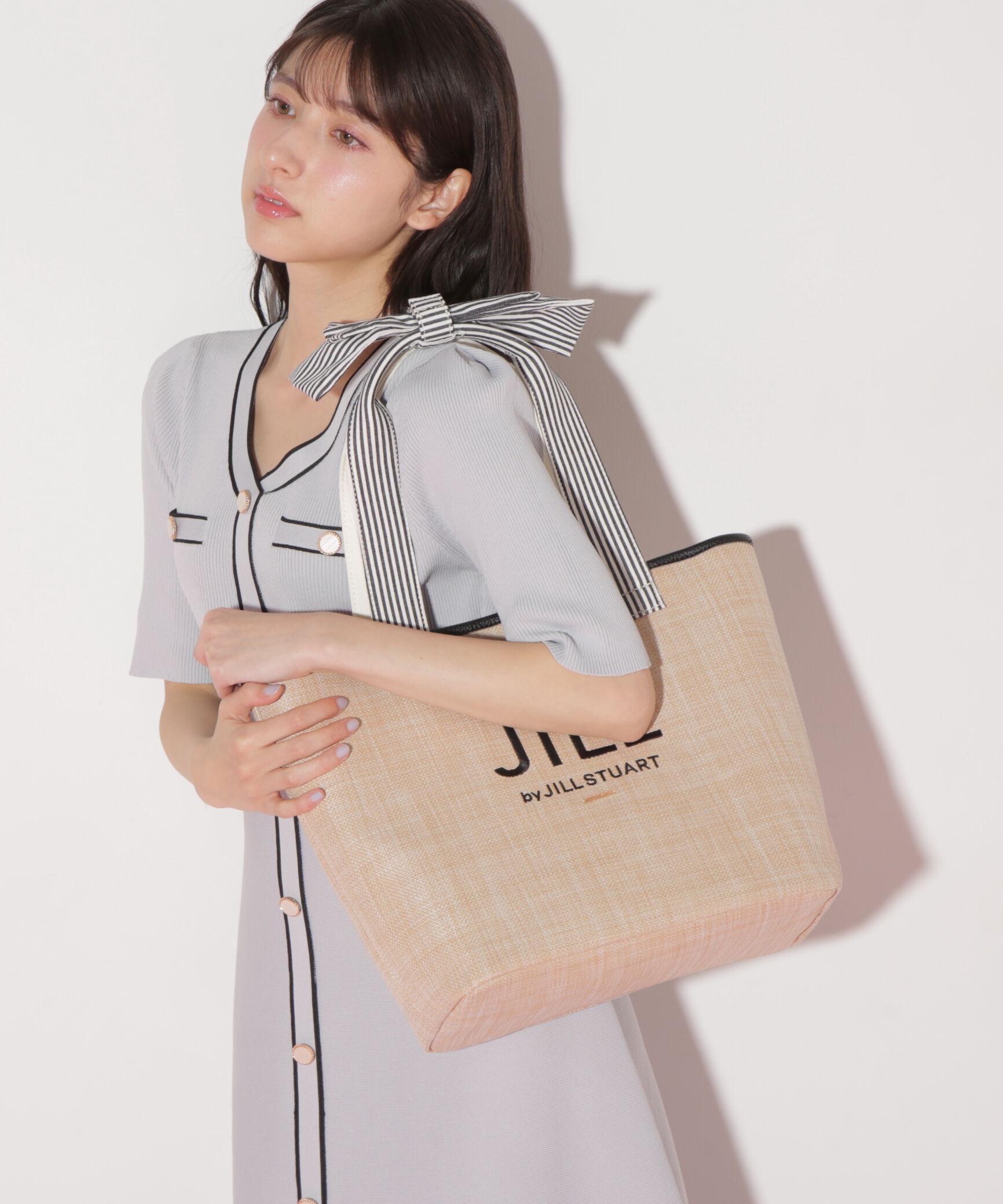  「デタッチャブルリボントート大」|その他|ベージュ&times;黒