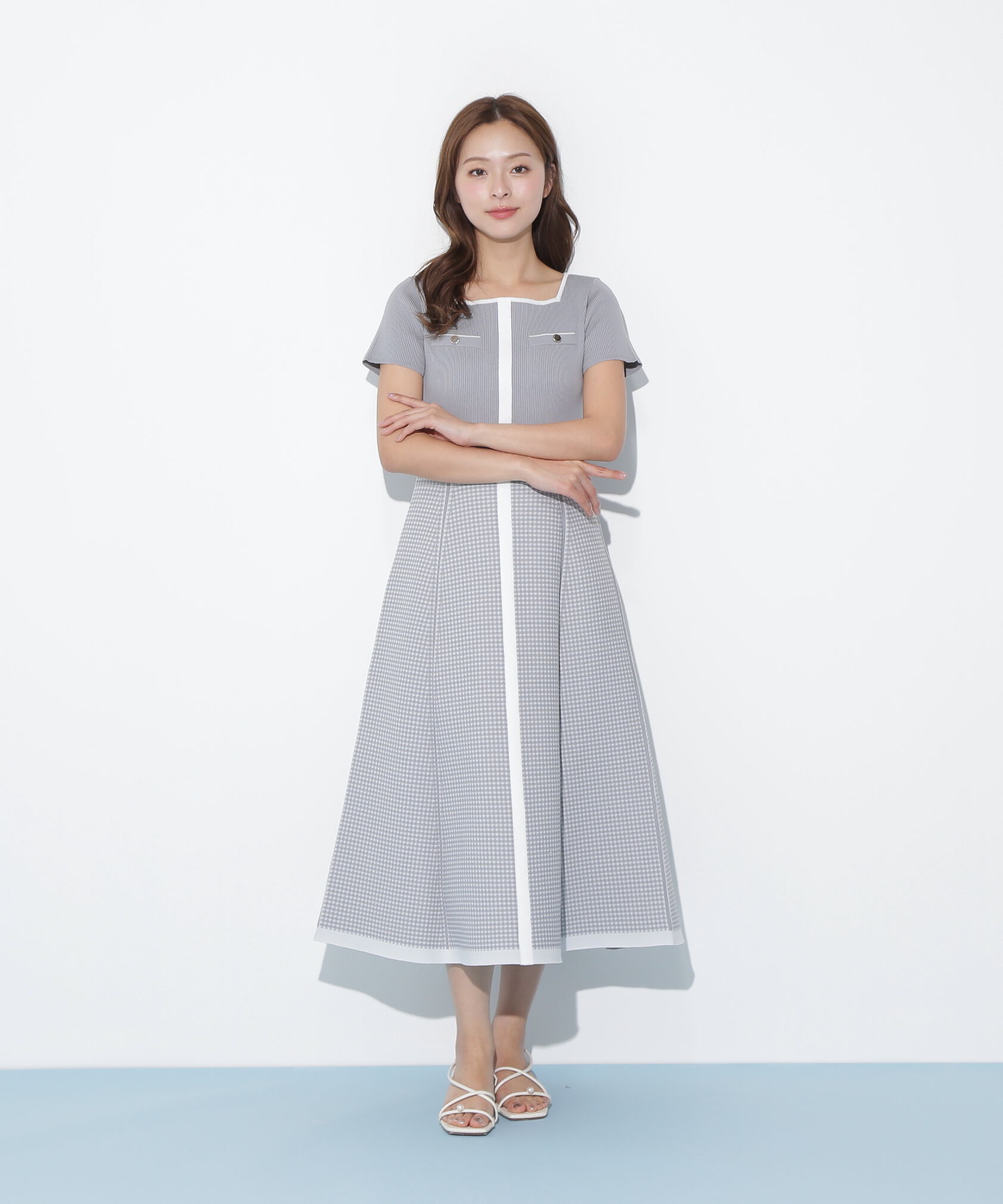  「ジャガードニットフレアワンピース」|ワンピース|グレー