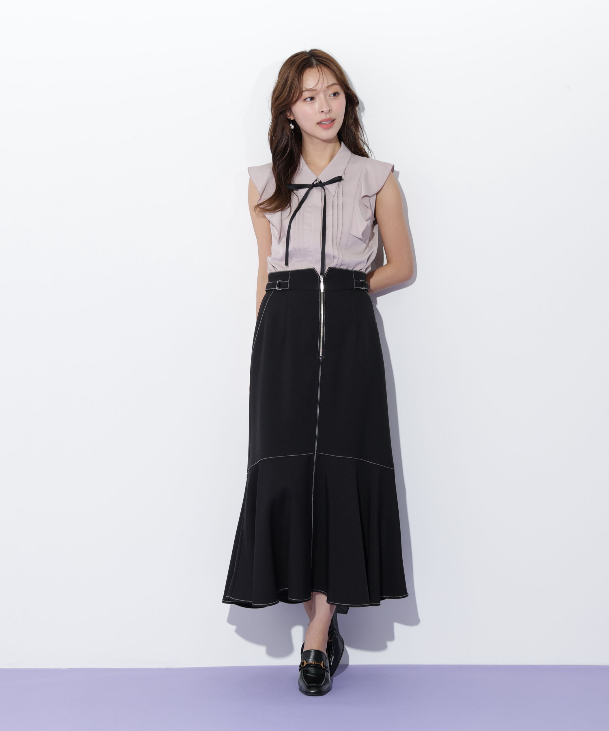  「リボン付きピンタックノースリーブブラウス」|シャツ・ブラウス|