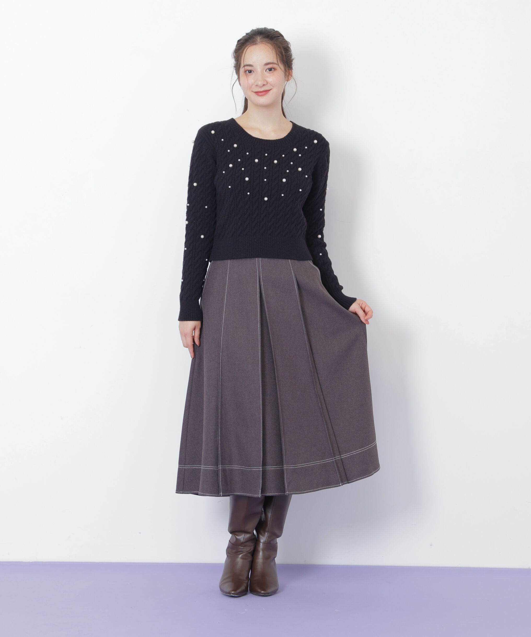  「ランダムパールミニケーブルニット」|ニット・セーター|