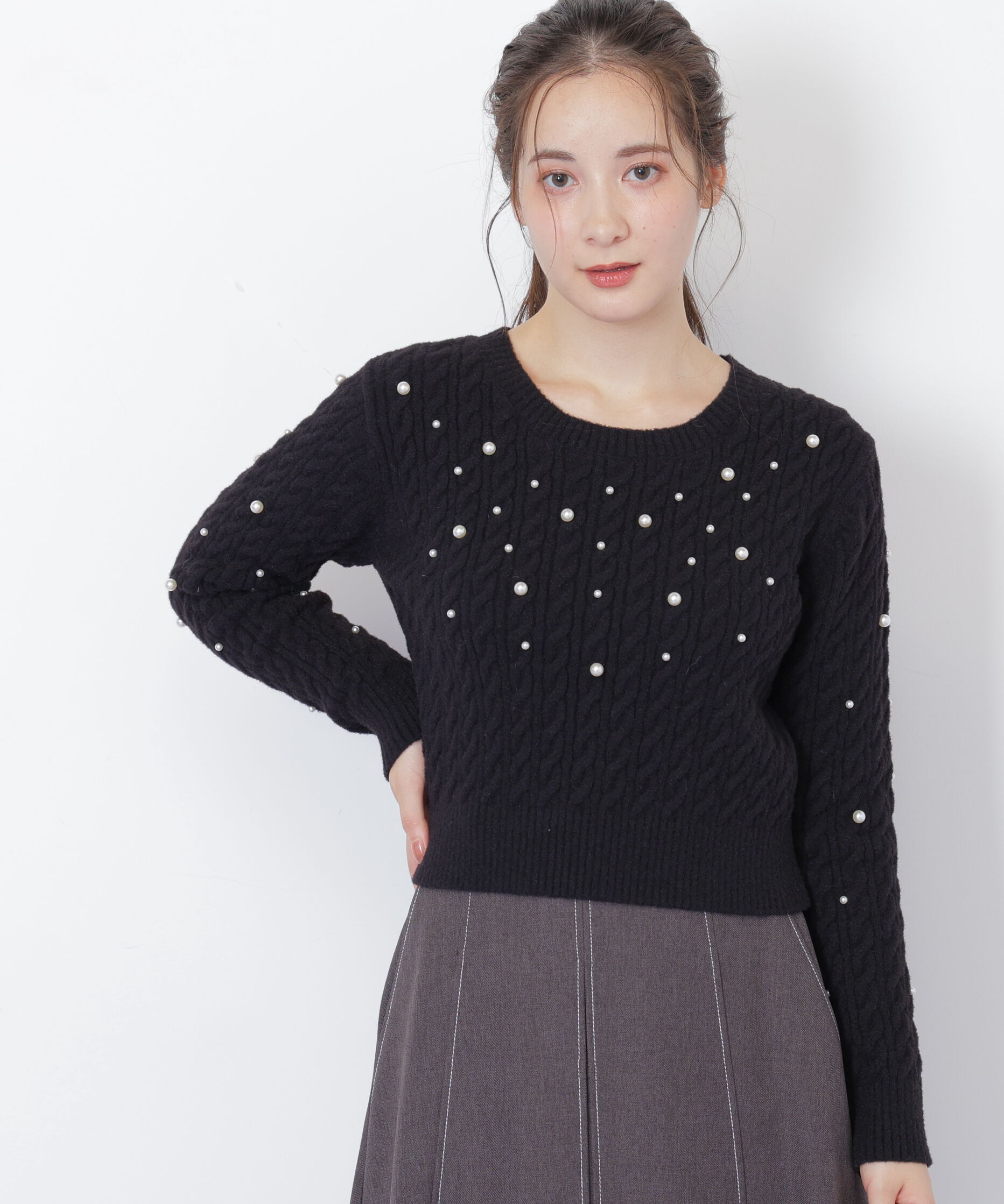  「ランダムパールミニケーブルニット」|ニット・セーター|