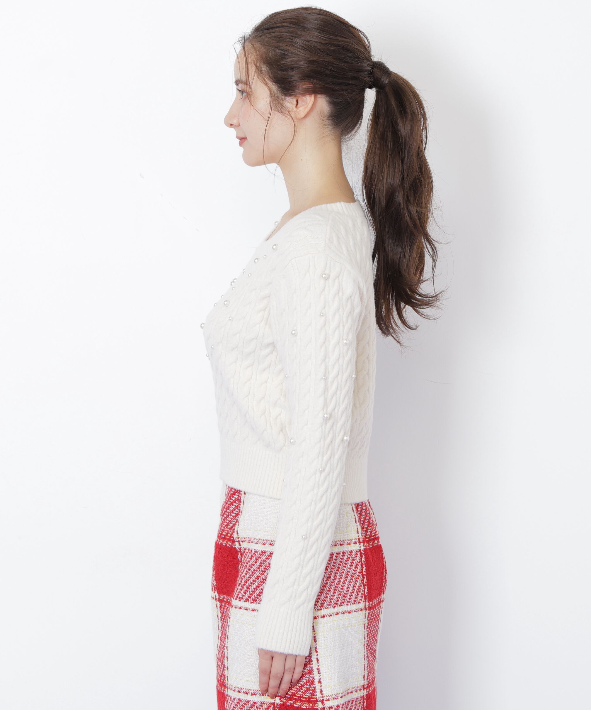  「ランダムパールミニケーブルニット」|ニット・セーター|