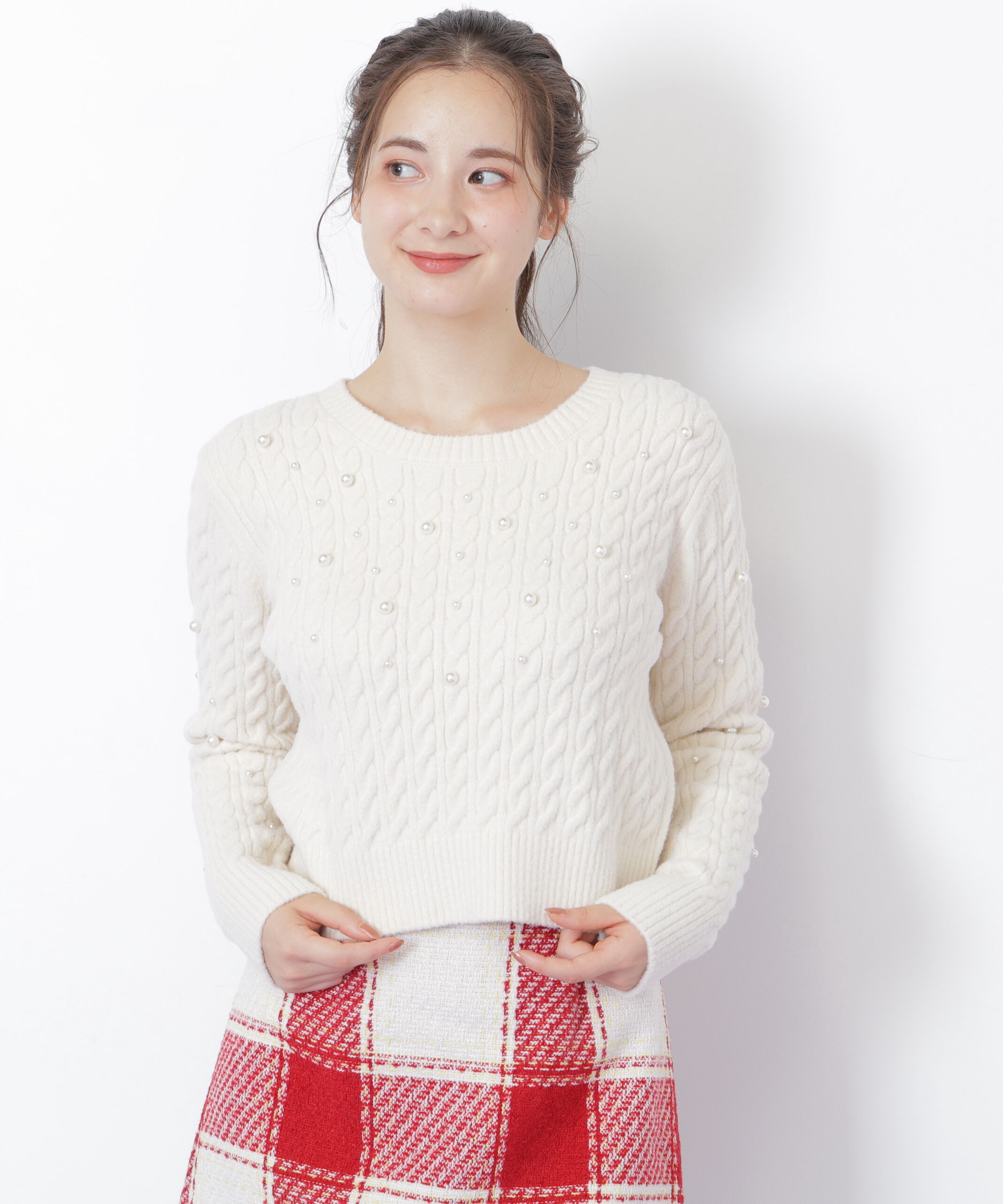  「ランダムパールミニケーブルニット」|ニット・セーター|