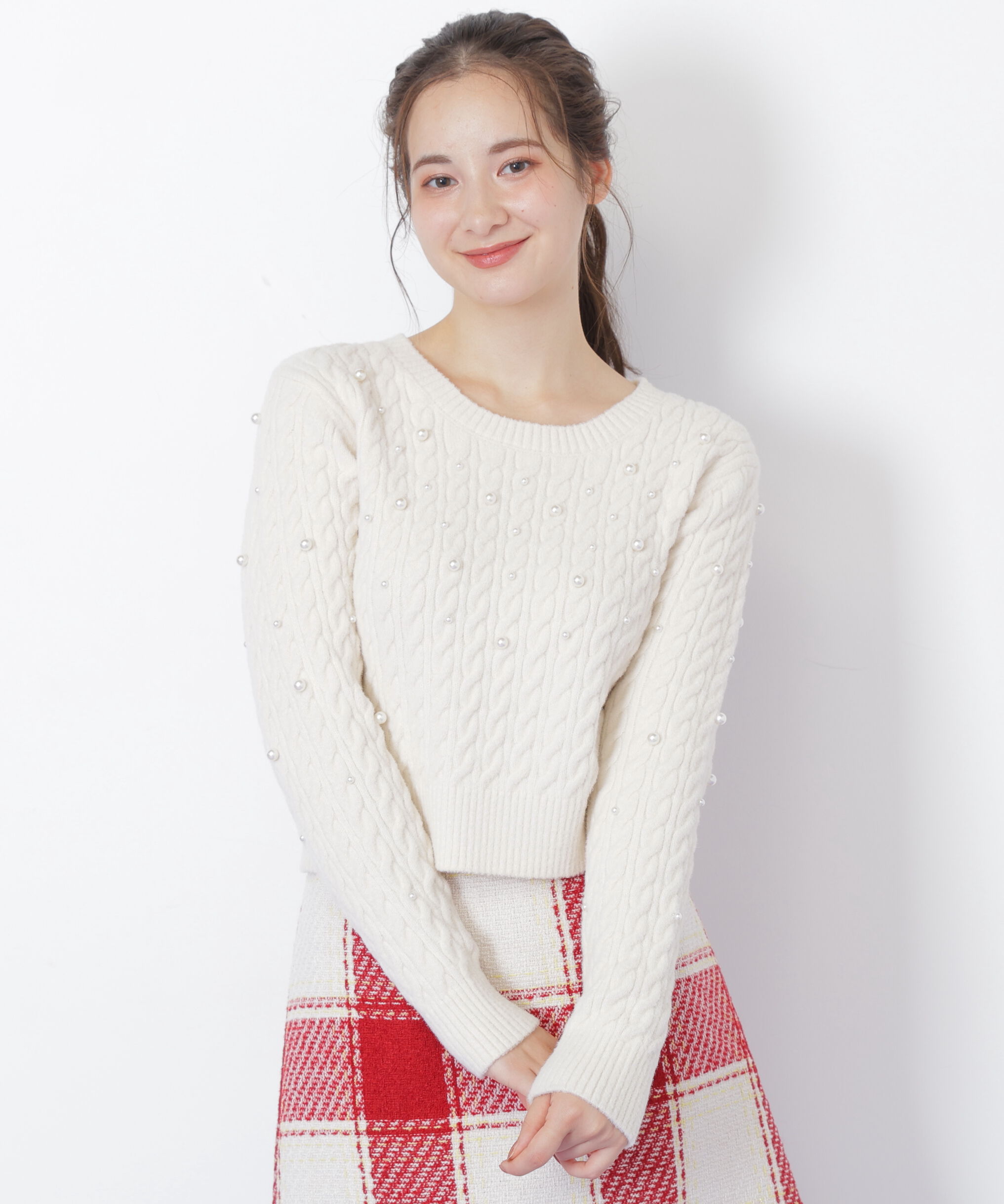  「ランダムパールミニケーブルニット」|ニット・セーター|