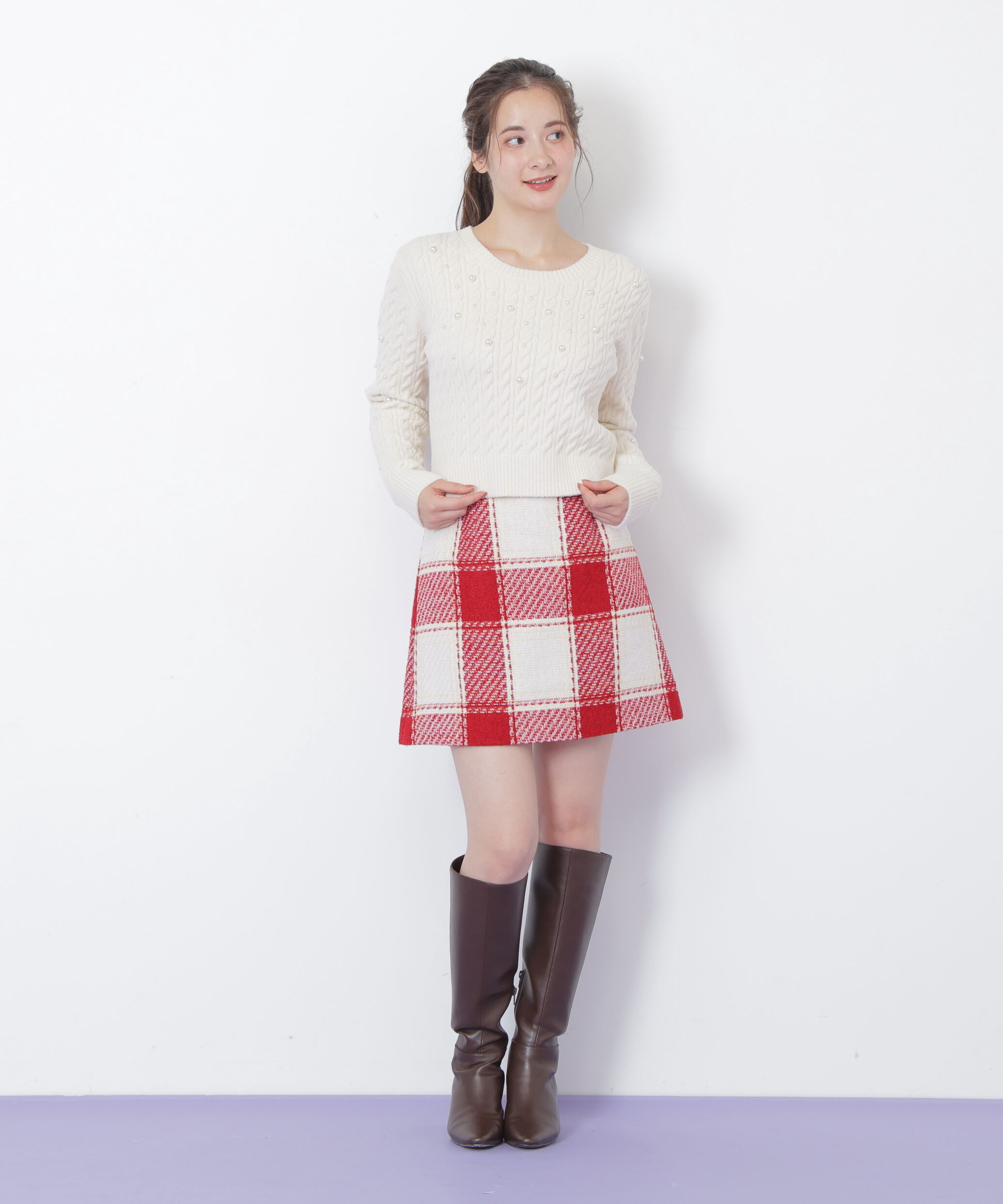  「ランダムパールミニケーブルニット」|ニット・セーター|