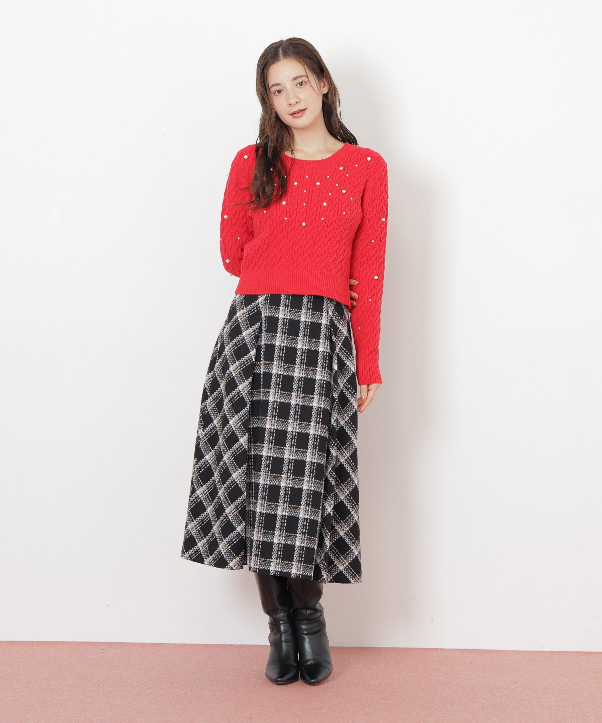  「ランダムパールミニケーブルニット」|ニット・セーター|