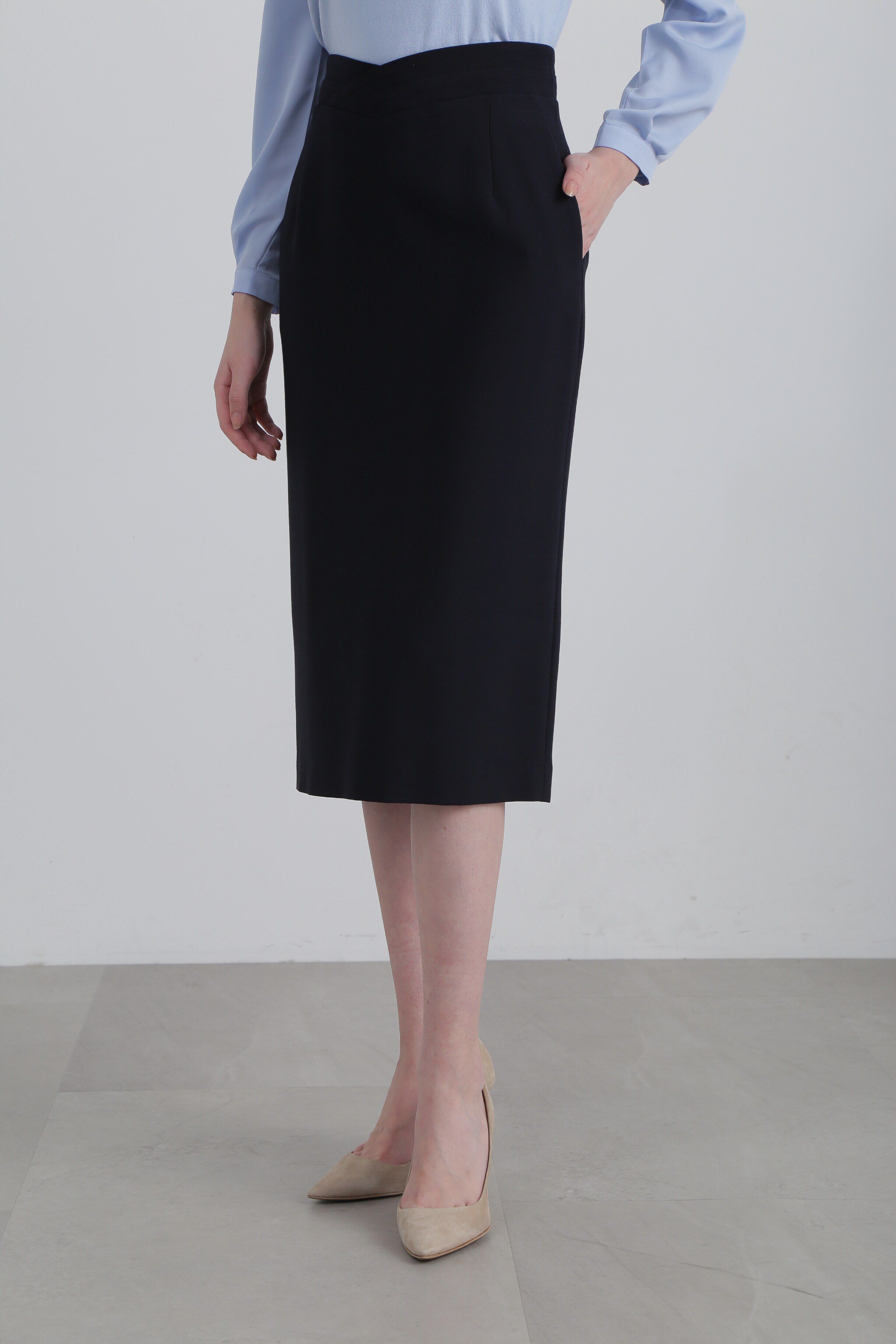  「◆Ｖウエストタイトスカート」|スカート|ネイビー