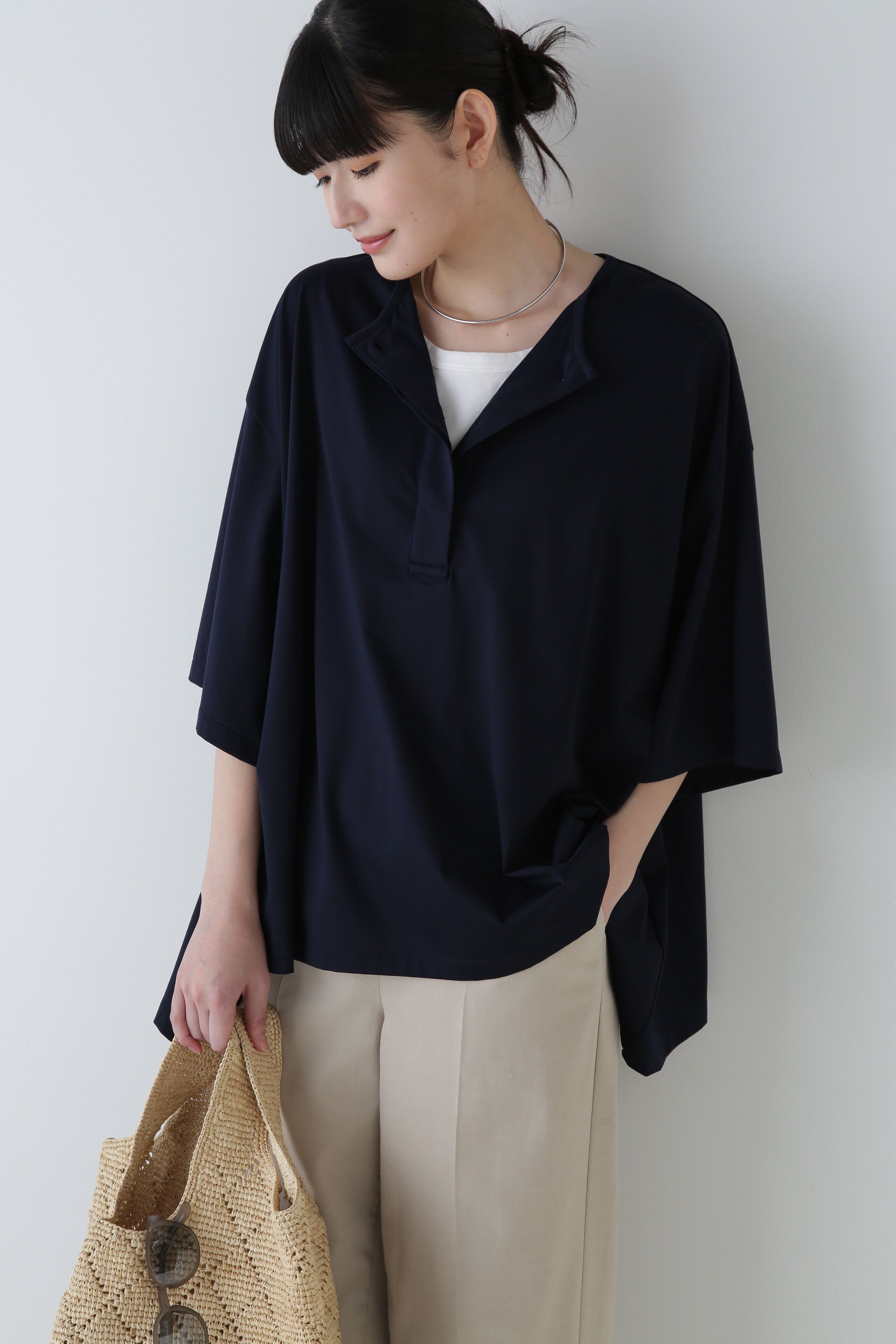  「◆Ｃ／Ｎハイゲージプレーティング天竺カットソー」|Tシャツ・カットソー|ネイビー