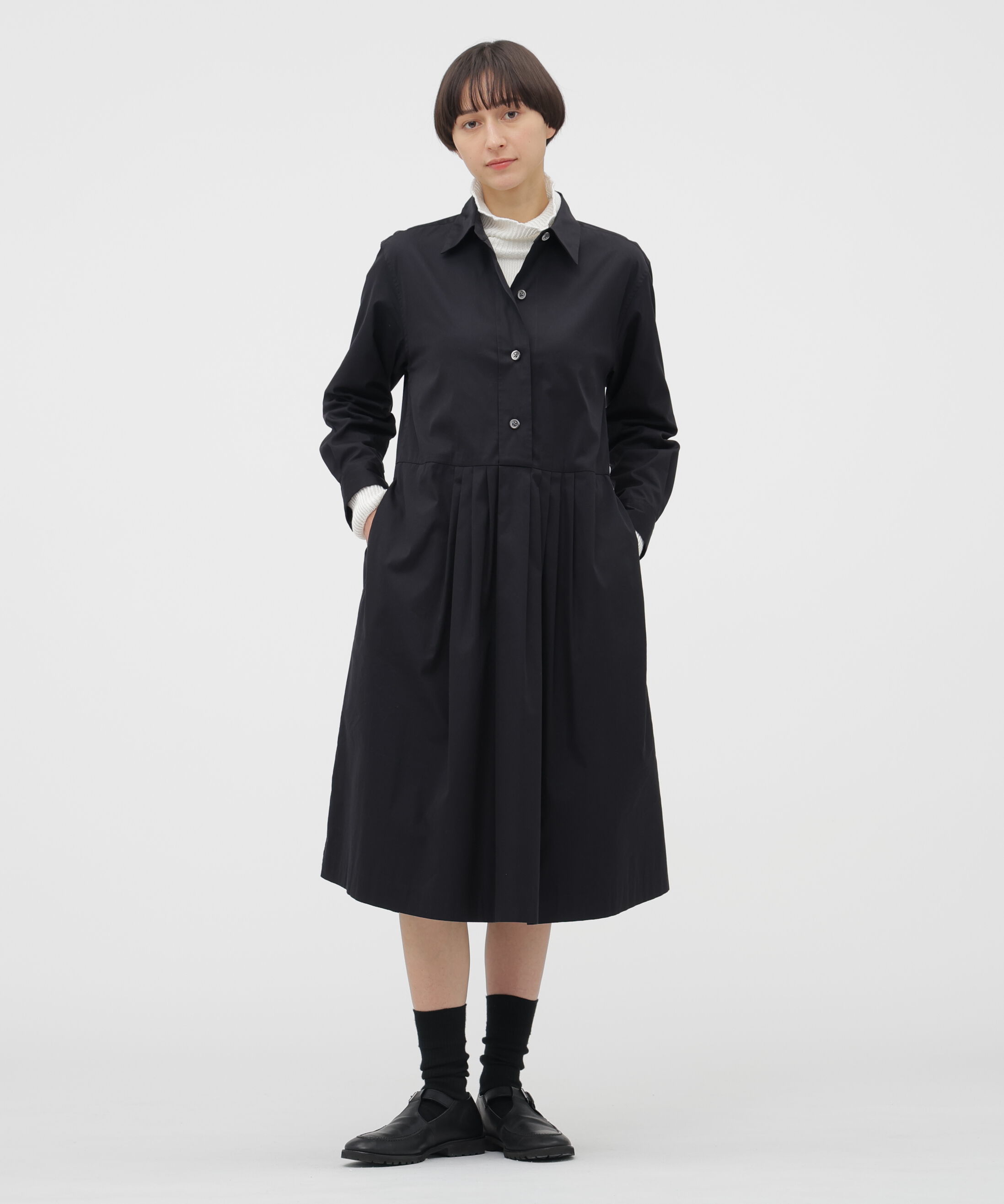  「COTTON SILK PLAINWEAVE DRESS」|ワンピース|DARK NAVY1