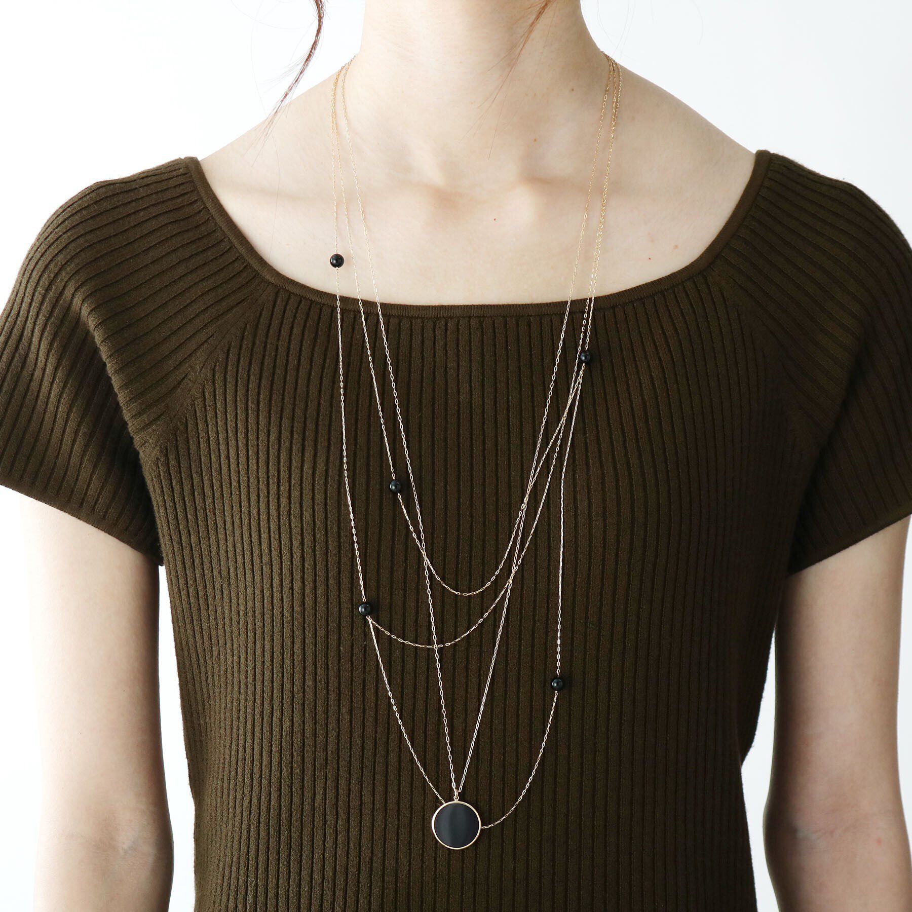 COCOSHNIK「K10カラーストーン（オニキス） ドレープネックレス」|ネックレス|