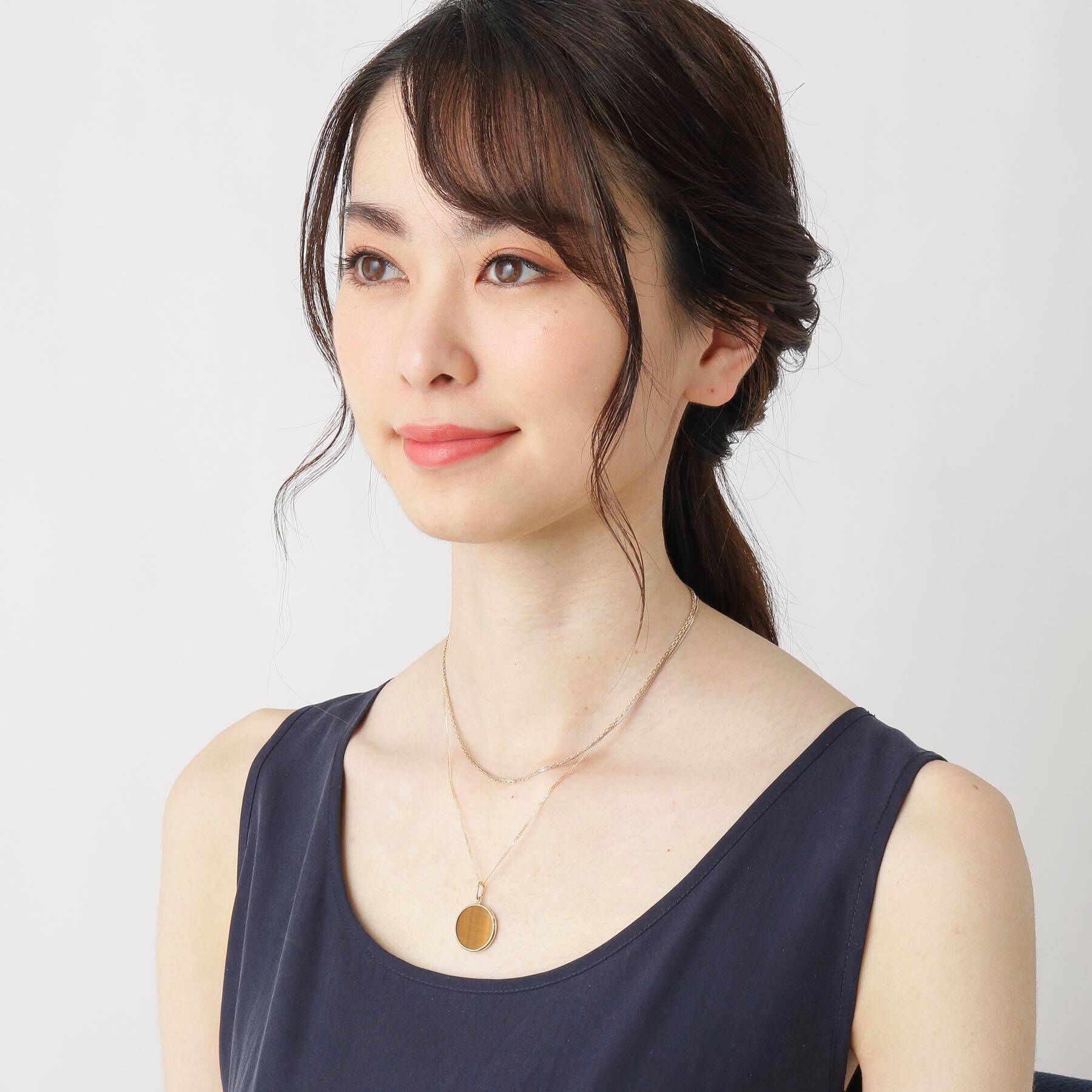 COCOSHNIK「K10カラーストーン（タイガーズアイ）めがね留め ネックレス 大」|ネックレス|