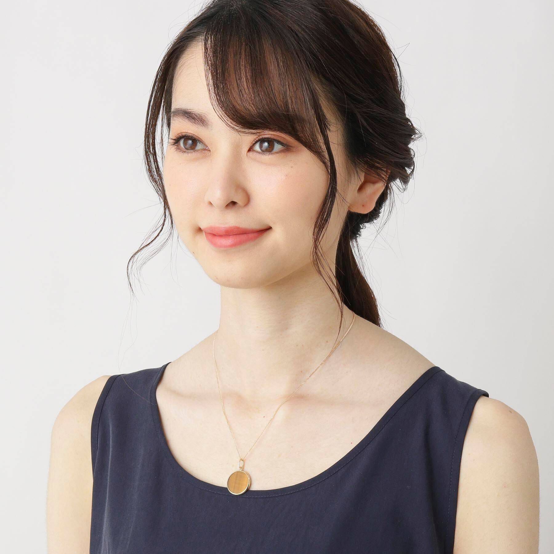 COCOSHNIK「K10カラーストーン（タイガーズアイ）めがね留め ネックレス 大」|ネックレス|