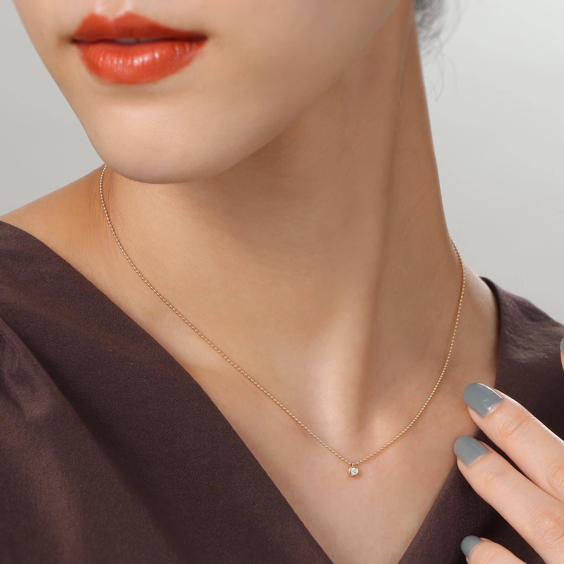 COCOSHNIK「K18ダイヤモンドラウンドカット ボールチェーンネックレス」|ネックレス|