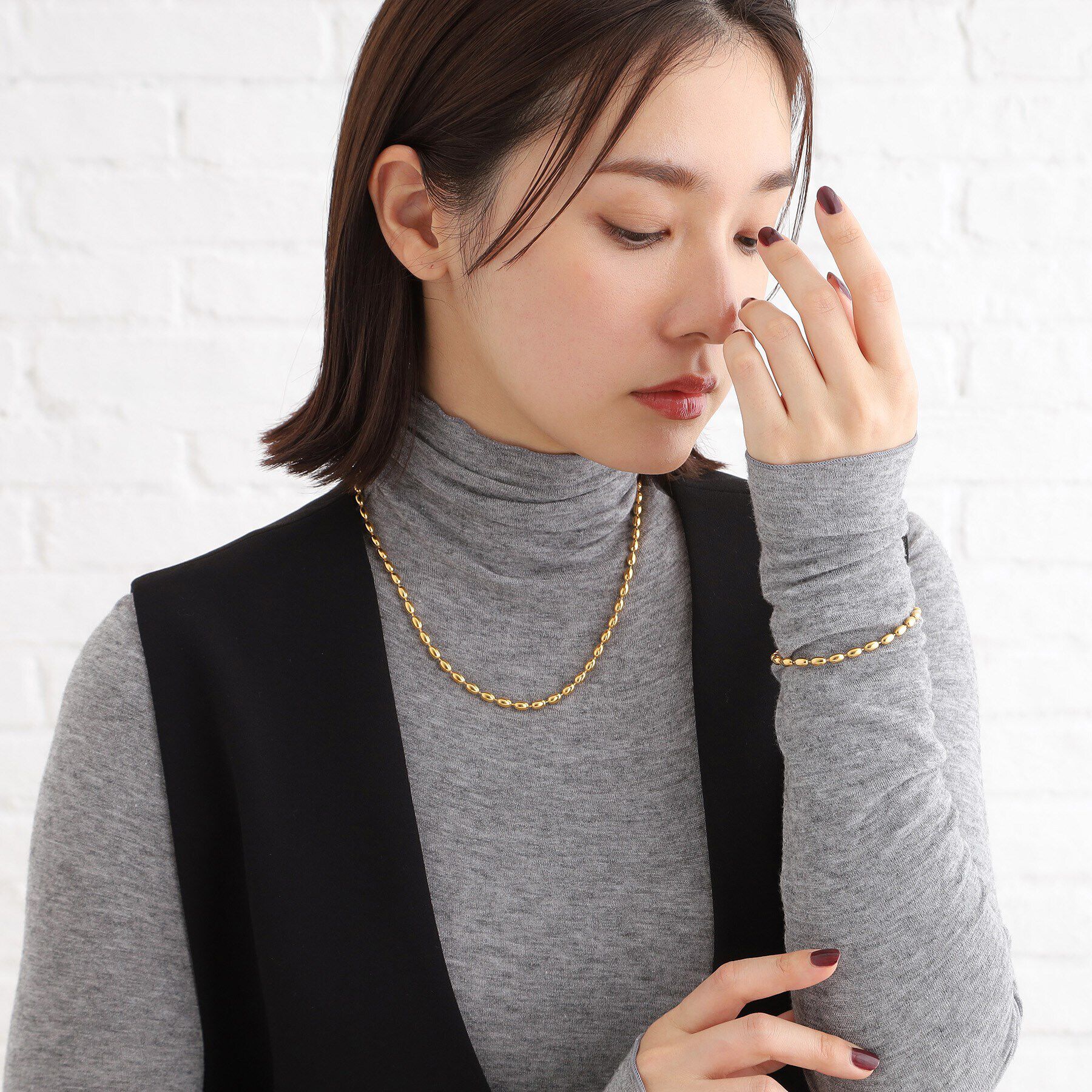 COCOSHNIK ONKITSCH「シルバー デザインチェーン オーバルボールL ブレスレット GP」|ブレスレット・バングル|