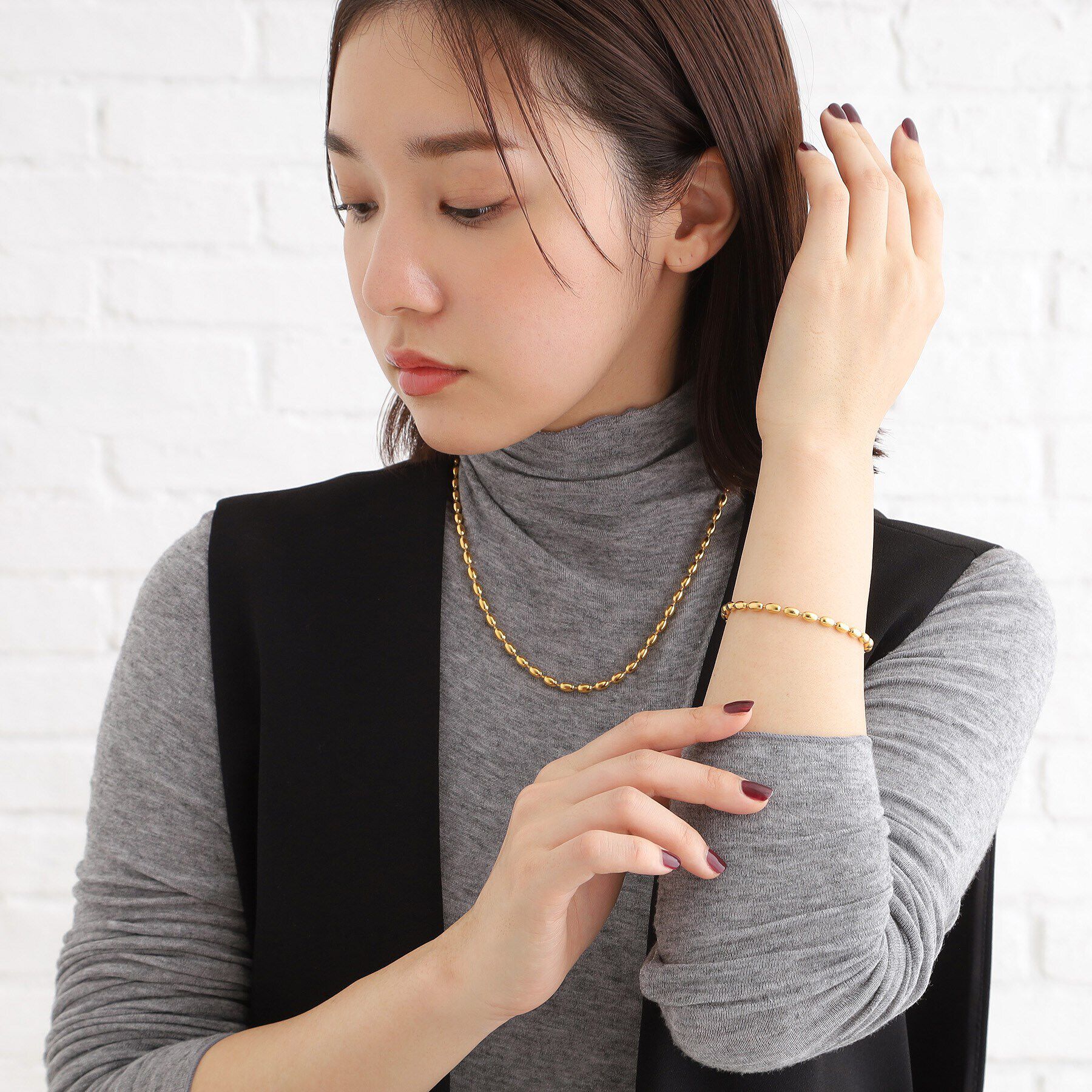 COCOSHNIK ONKITSCH「シルバー デザインチェーン オーバルボールL ブレスレット GP」|ブレスレット・バングル|