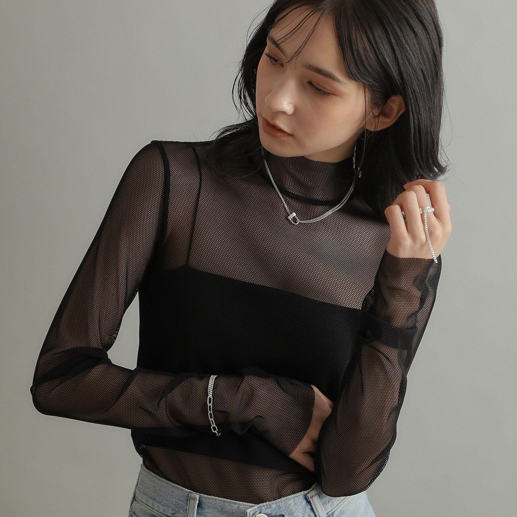 COCOSHNIK ONKITSCH「シルバー ロックモチーフ ドレープネックレス」|ネックレス|