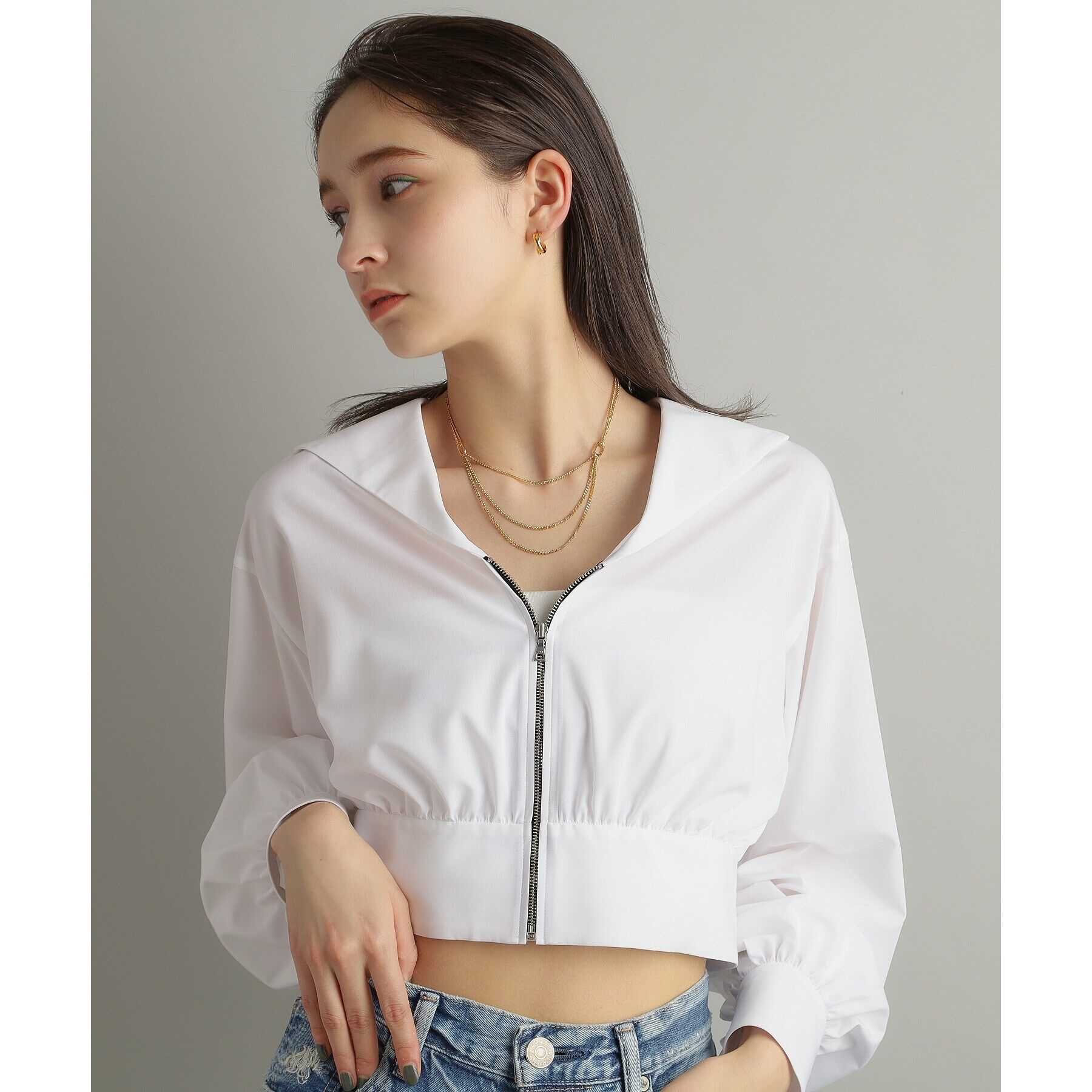 COCOSHNIK ONKITSCH「シルバー カーブチェーン ビブネックレス GP」|ネックレス|