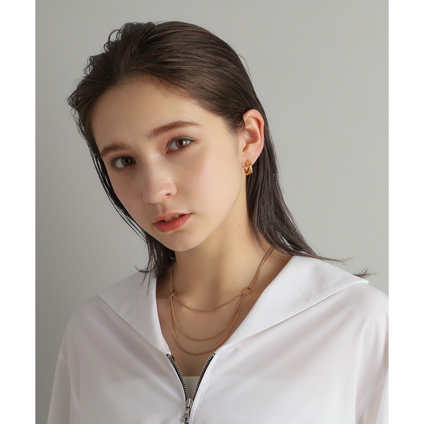 COCOSHNIK ONKITSCH「シルバー カーブチェーン ビブネックレス GP」|ネックレス|