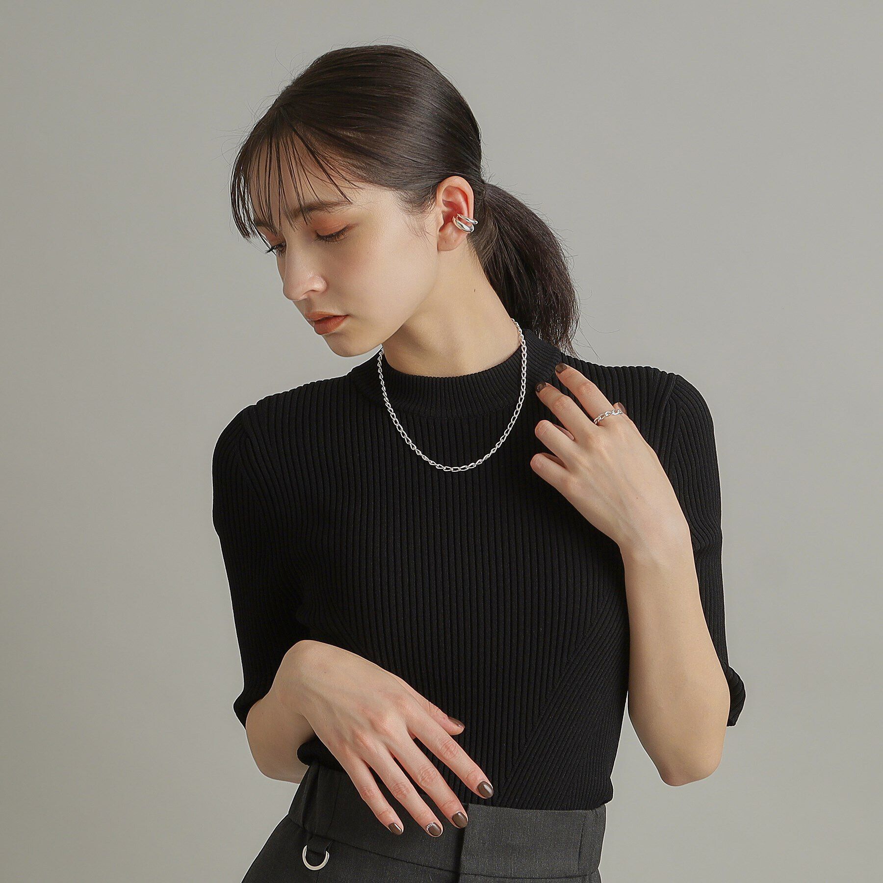 COCOSHNIK ONKITSCH「シルバー デザインチェーン ロングカーブネックレス」|ネックレス|