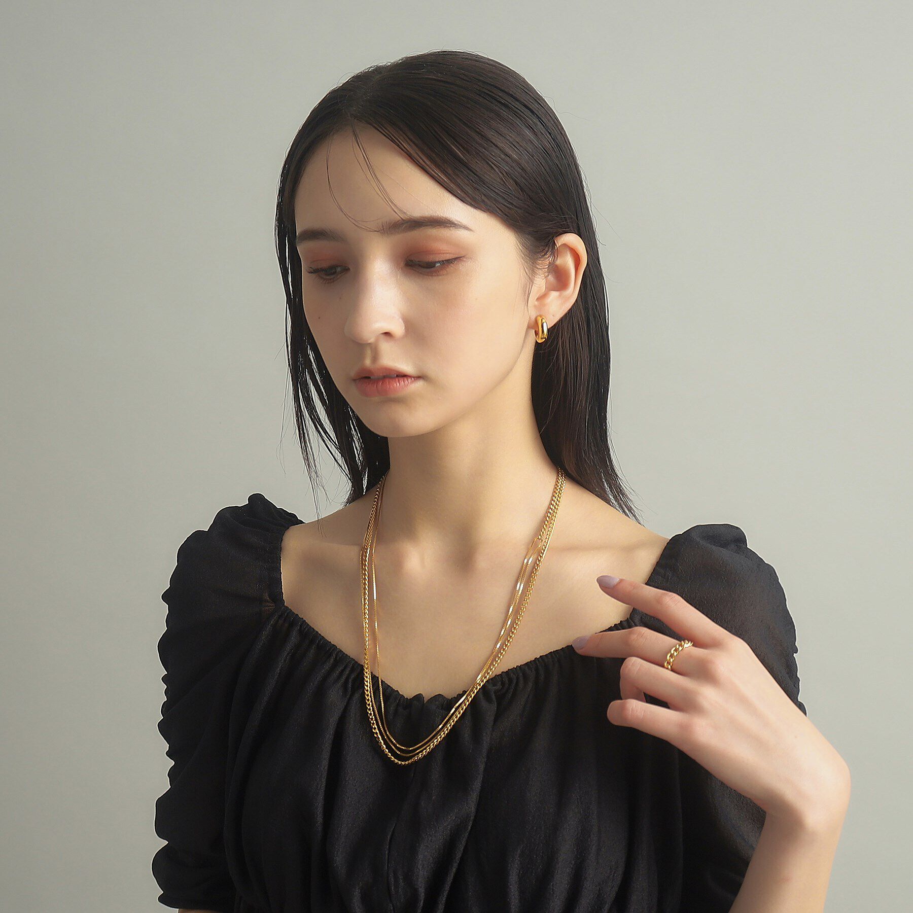 COCOSHNIK ONKITSCH「シルバー ミックスチェーン カーブ・ベネチアンネックレス GP」|ネックレス|