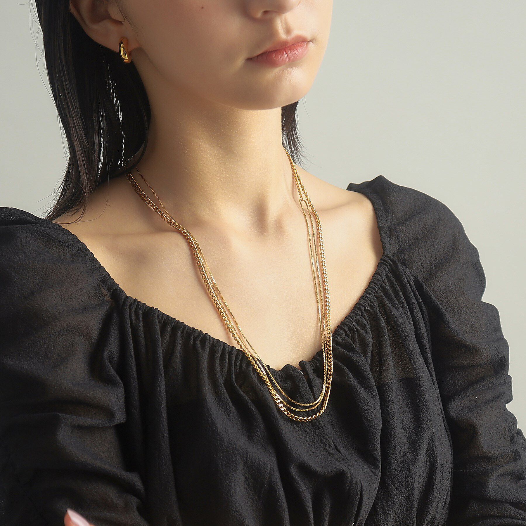 COCOSHNIK ONKITSCH「シルバー ミックスチェーン カーブ・ベネチアンネックレス GP」|ネックレス|