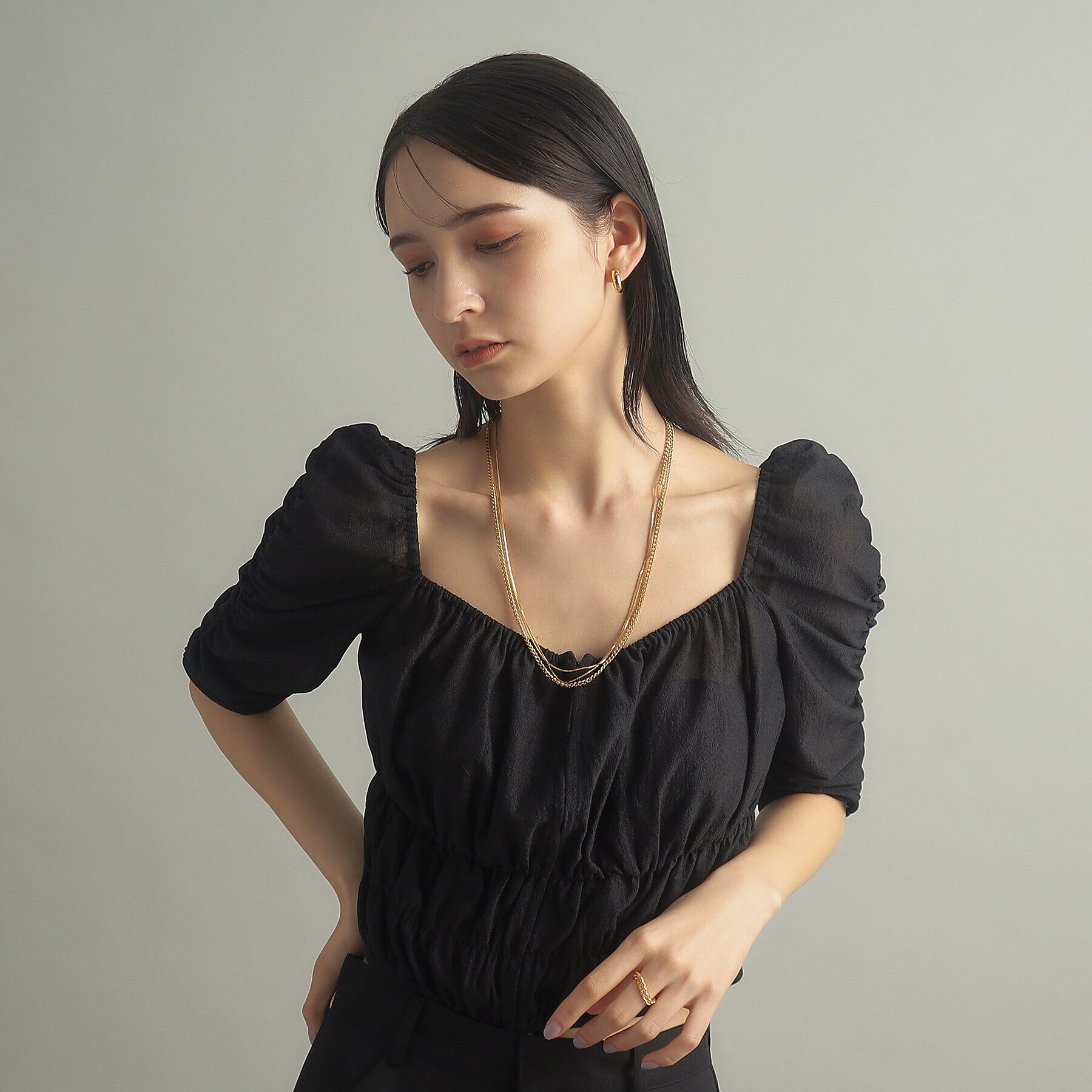 COCOSHNIK ONKITSCH「シルバー ミックスチェーン カーブ・ベネチアンネックレス GP」|ネックレス|