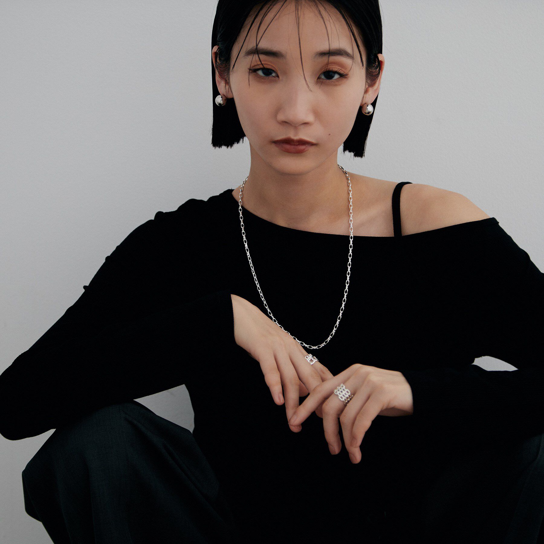 COCOSHNIK ONKITSCH「シルバー デザインチェーン ニュアンスケーブルネックレス（55cm）」|ネックレス|