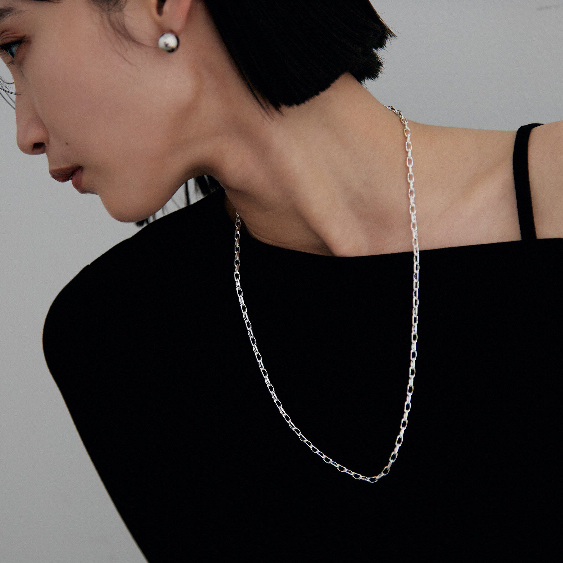 COCOSHNIK ONKITSCH「シルバー デザインチェーン ニュアンスケーブルネックレス（55cm）」|ネックレス|