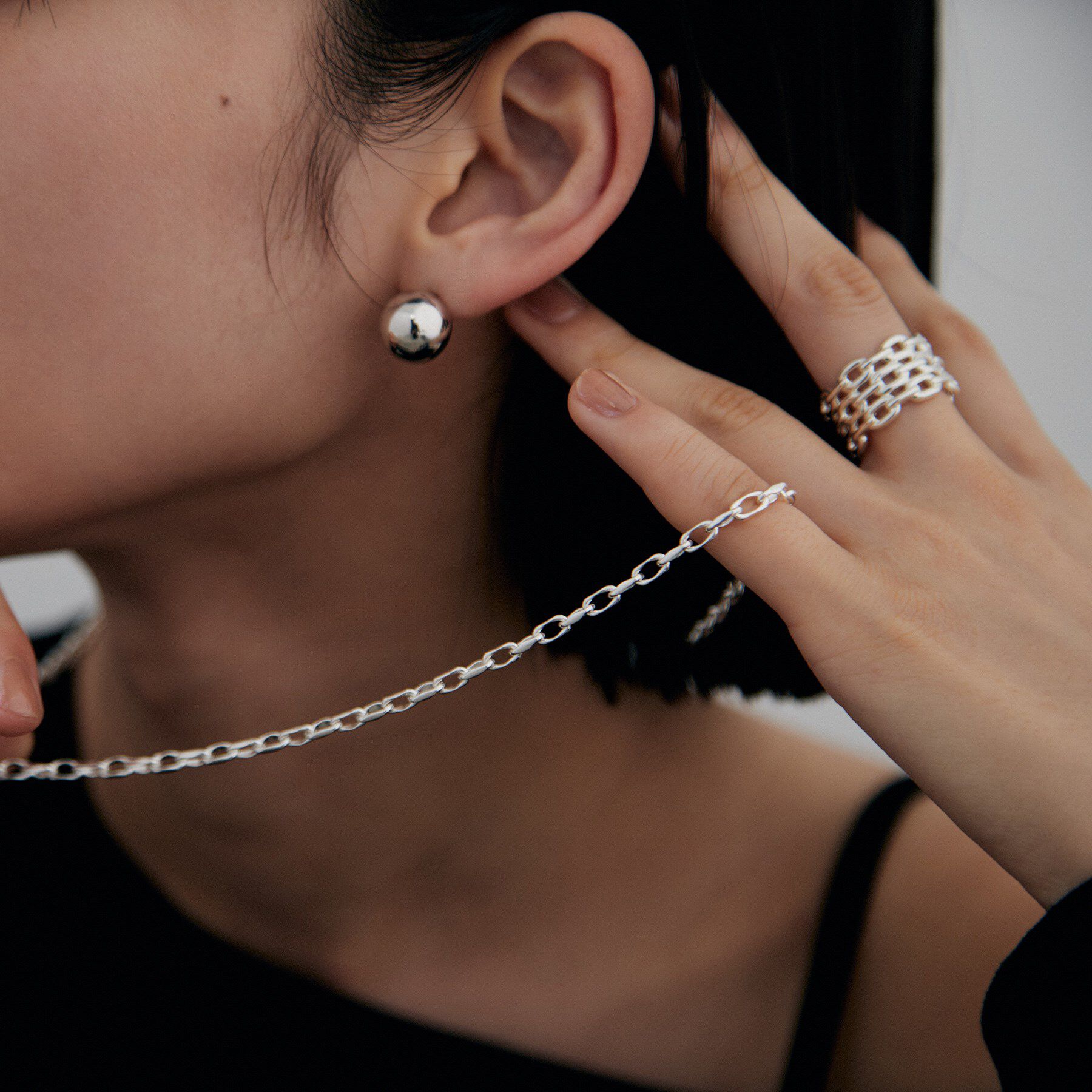 COCOSHNIK ONKITSCH「シルバー デザインチェーン ニュアンスケーブルネックレス（55cm）」|ネックレス|