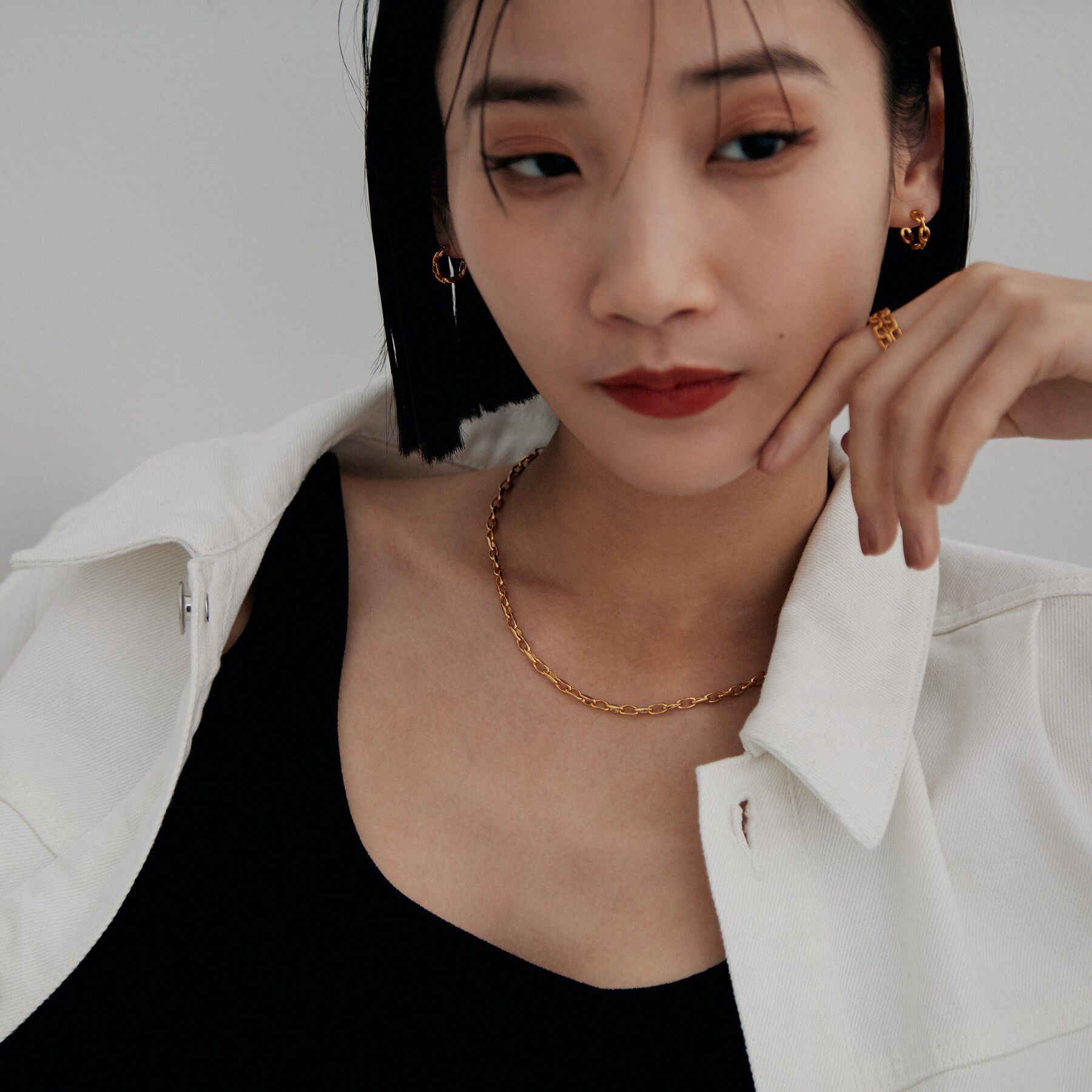 COCOSHNIK ONKITSCH「シルバー デザインチェーン ニュアンスケーブルネックレス（38cm） GP」|ネックレス|