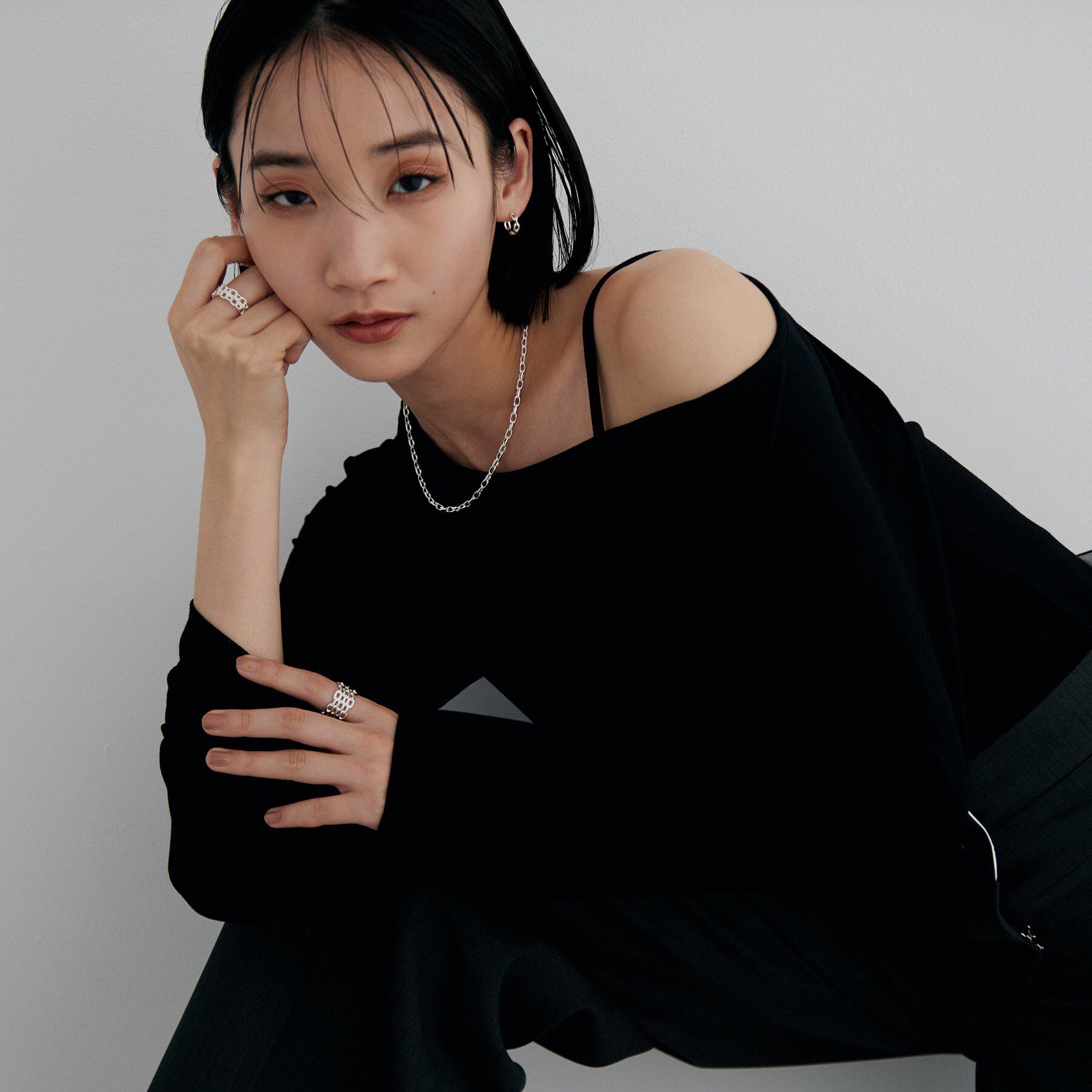 COCOSHNIK ONKITSCH「シルバー デザインチェーン ニュアンスケーブルネックレス（38cm）」|ネックレス|