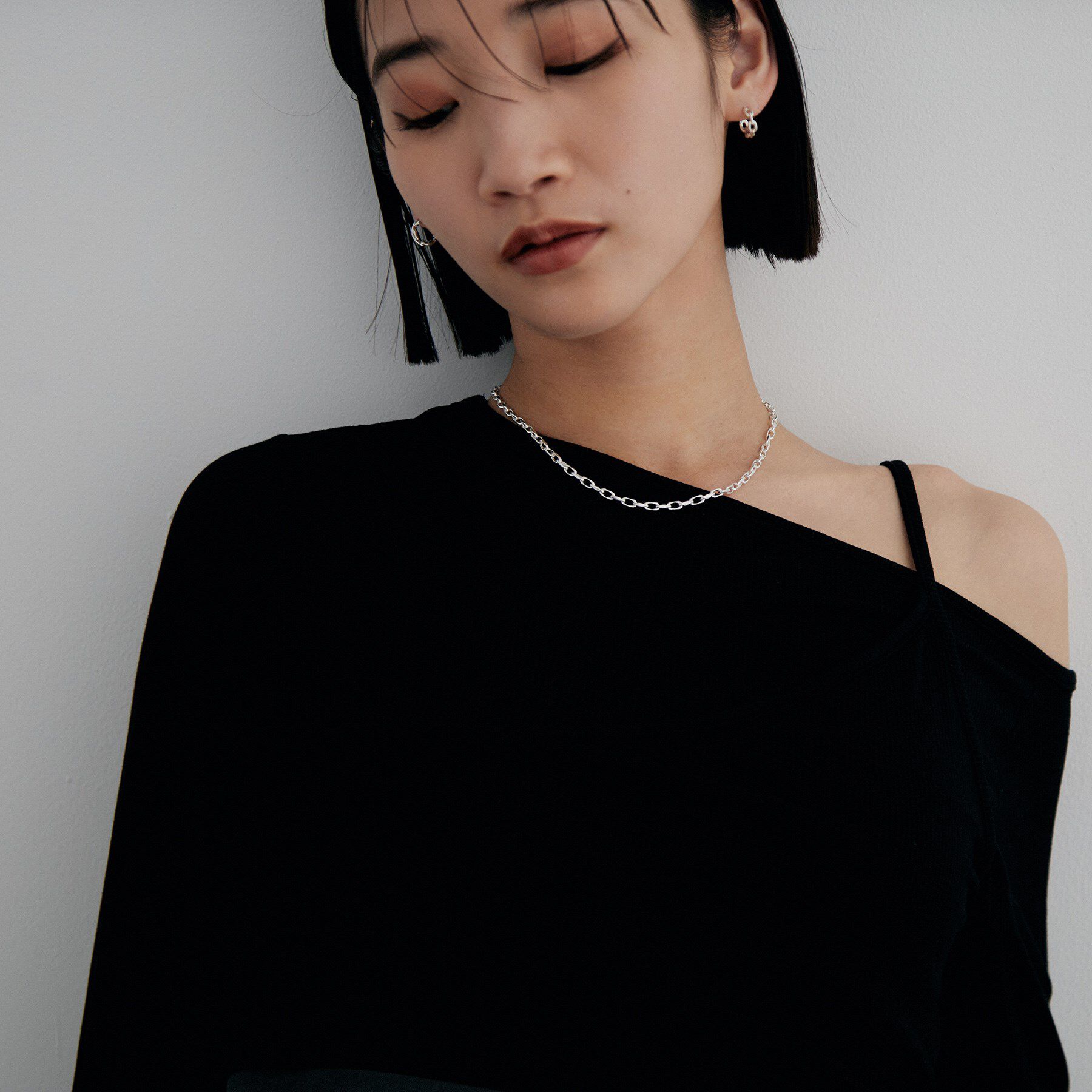 COCOSHNIK ONKITSCH「シルバー デザインチェーン ニュアンスケーブルネックレス（38cm）」|ネックレス|