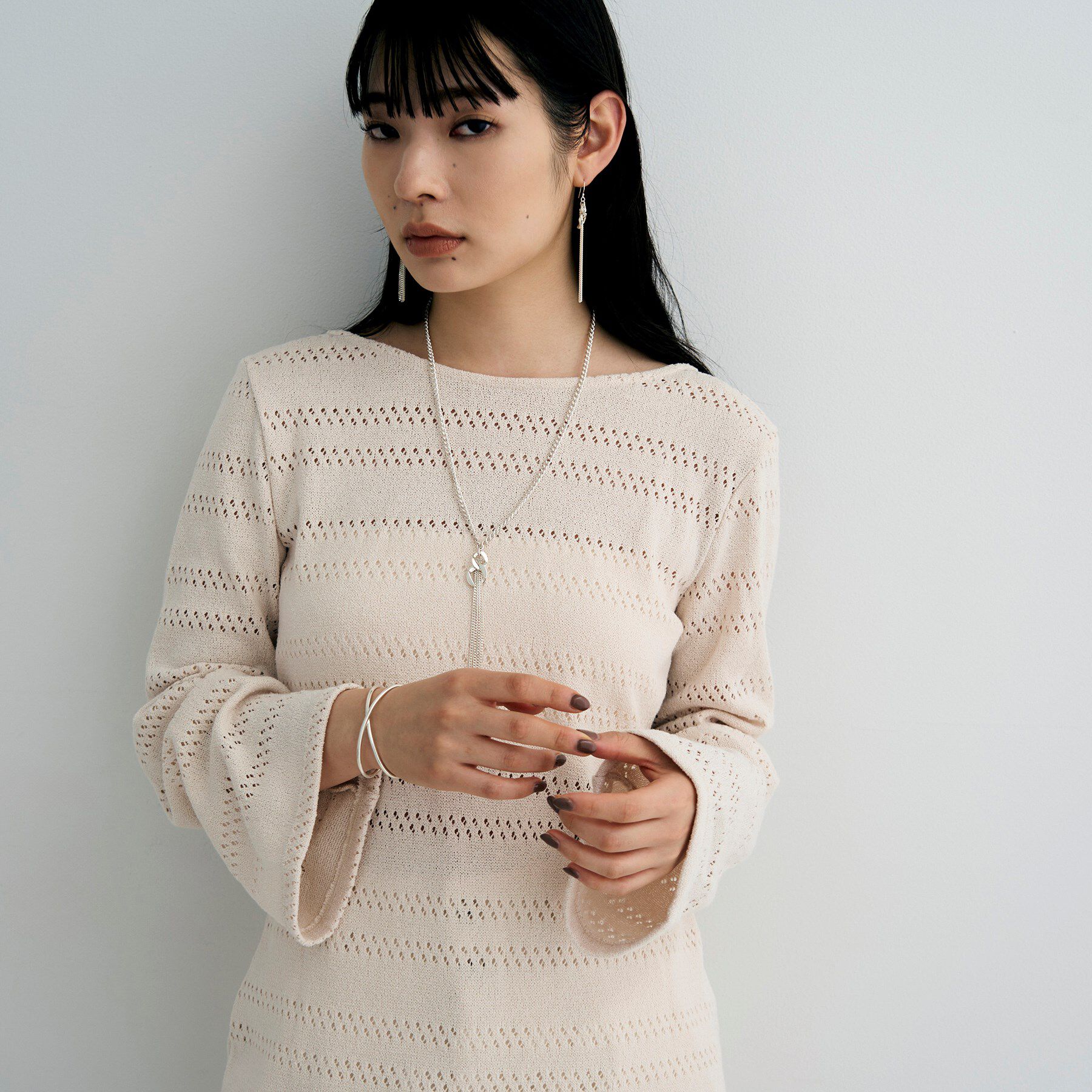 COCOSHNIK ONKITSCH「シルバー カーブチェーンモチーフフリンジネックレス」|ネックレス|