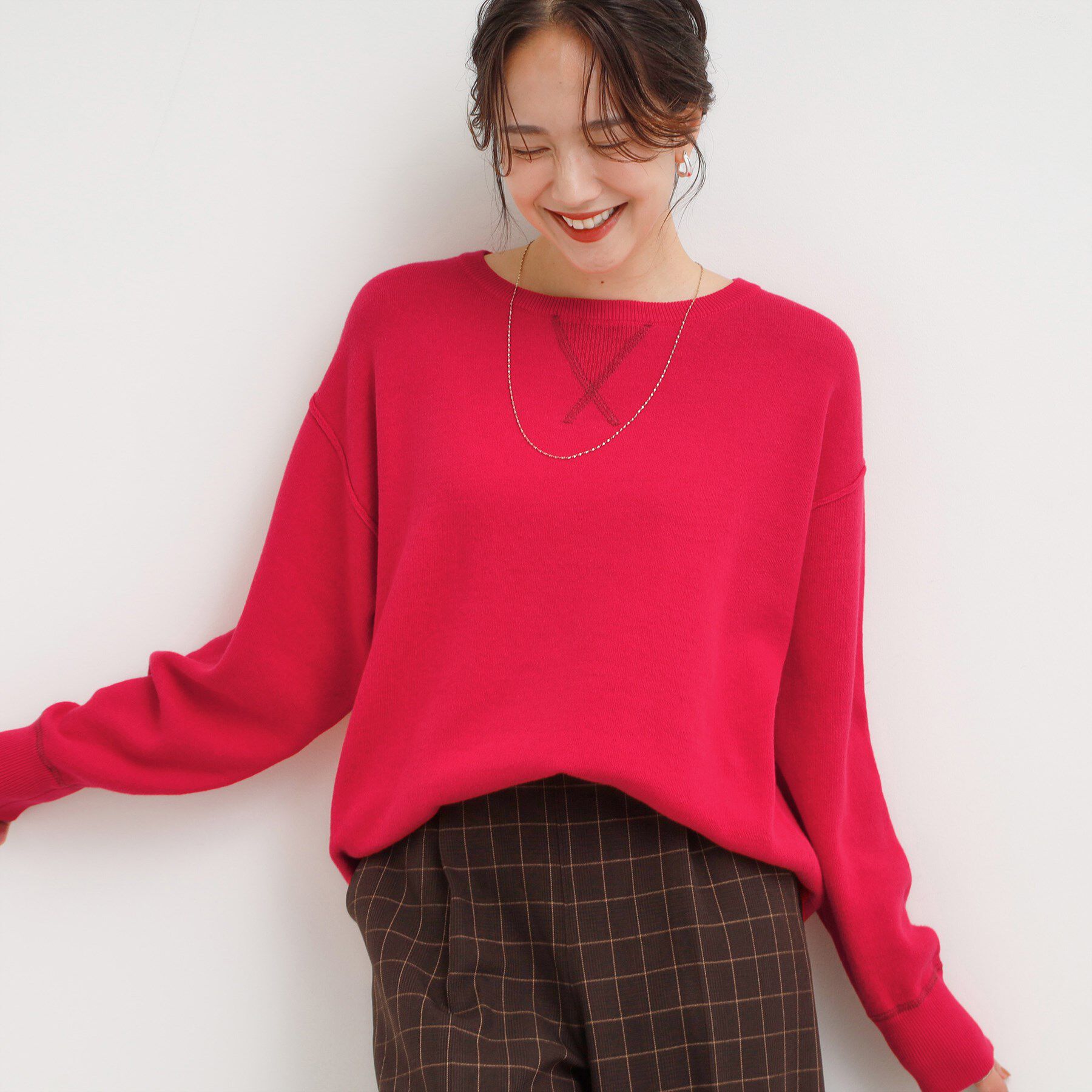 SHOO･LA･RUE「【洗濯機可/ちくちくしにくい】大人カジュアルを叶える スウェットライクニット」|ニット・セーター|ピンク(073)