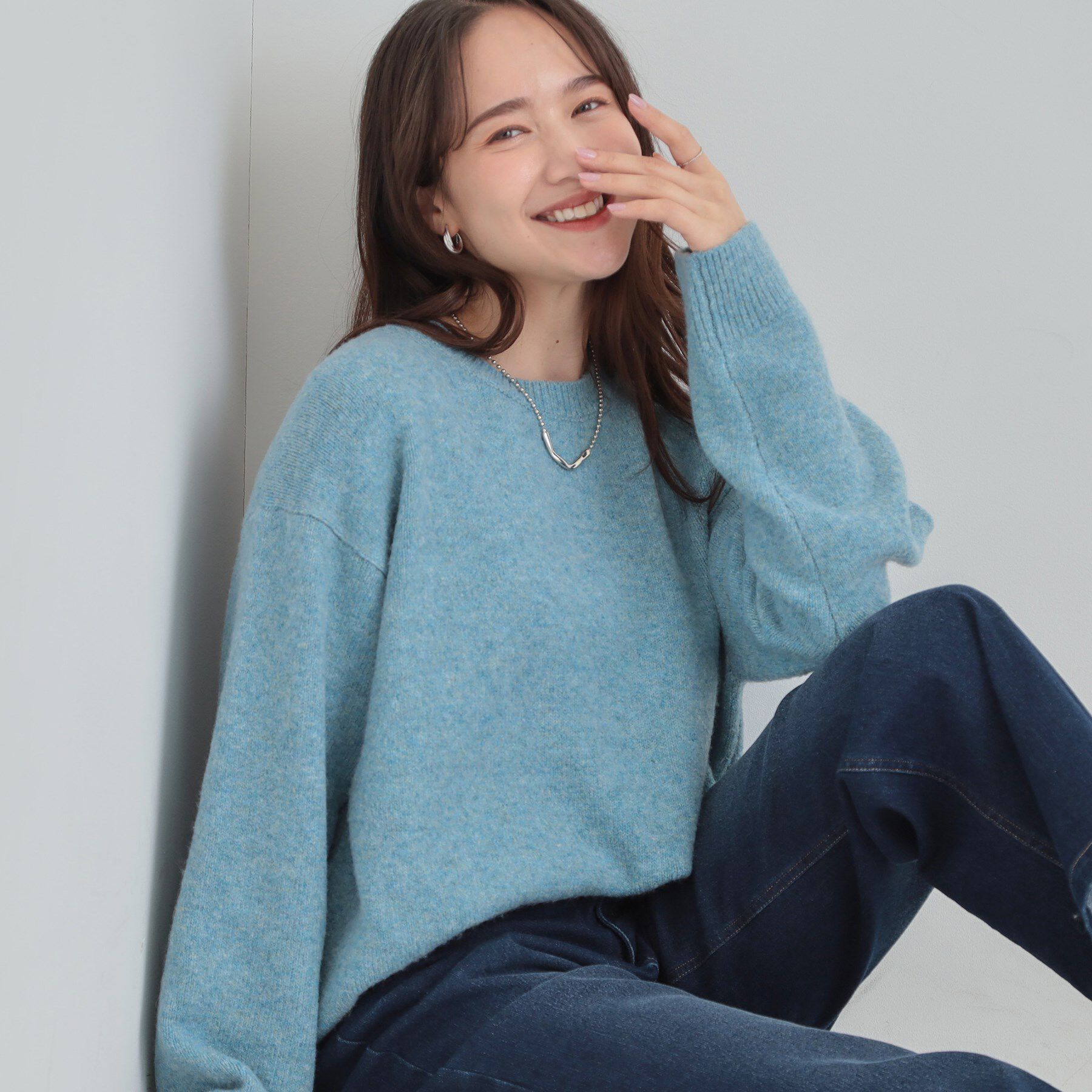 SHOO･LA･RUE「【洗濯機可/S-LL】選べる８色で色違いも欲しくなる ふんわりゆるニット」|ニット・セーター|ブルー(091)