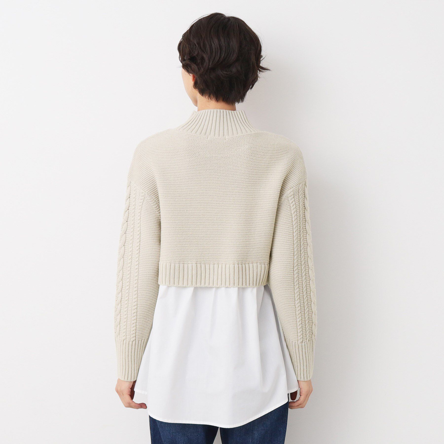Dessin「【洗える】シャツ付きレイヤードケーブルニット」|ニット・セーター|