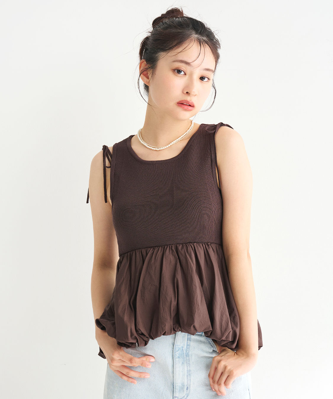 COCO DEAL「布帛ドッキングバルーンノースリニット」|ニット・セーター|