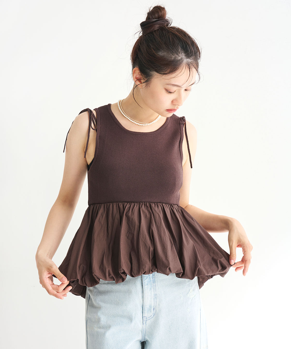 COCO DEAL「布帛ドッキングバルーンノースリニット」|ニット・セーター|