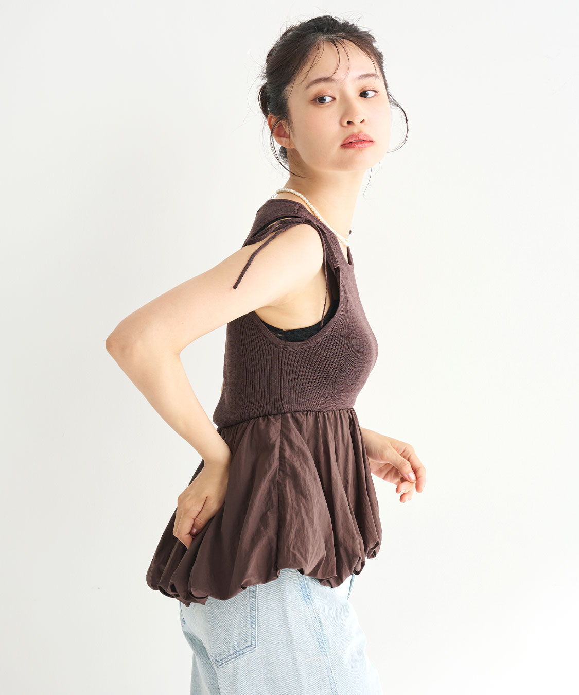 COCO DEAL「布帛ドッキングバルーンノースリニット」|ニット・セーター|