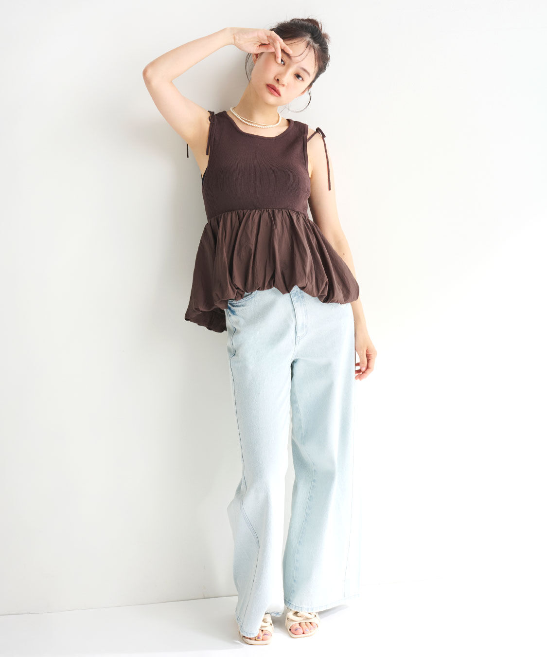 COCO DEAL「布帛ドッキングバルーンノースリニット」|ニット・セーター|