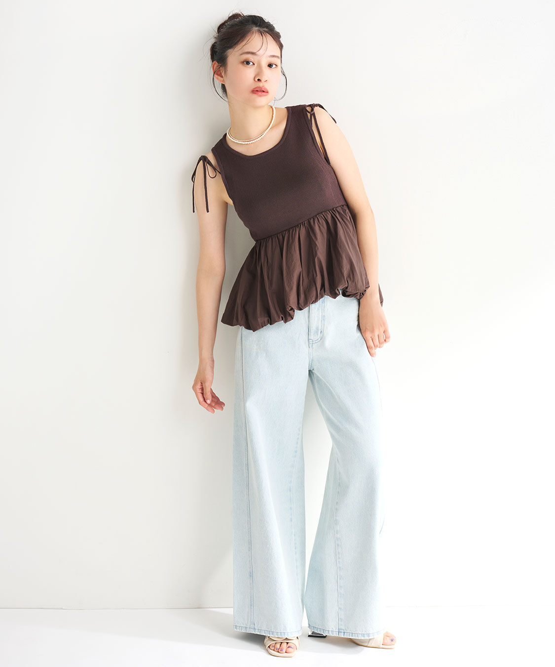 COCO DEAL「布帛ドッキングバルーンノースリニット」|ニット・セーター|