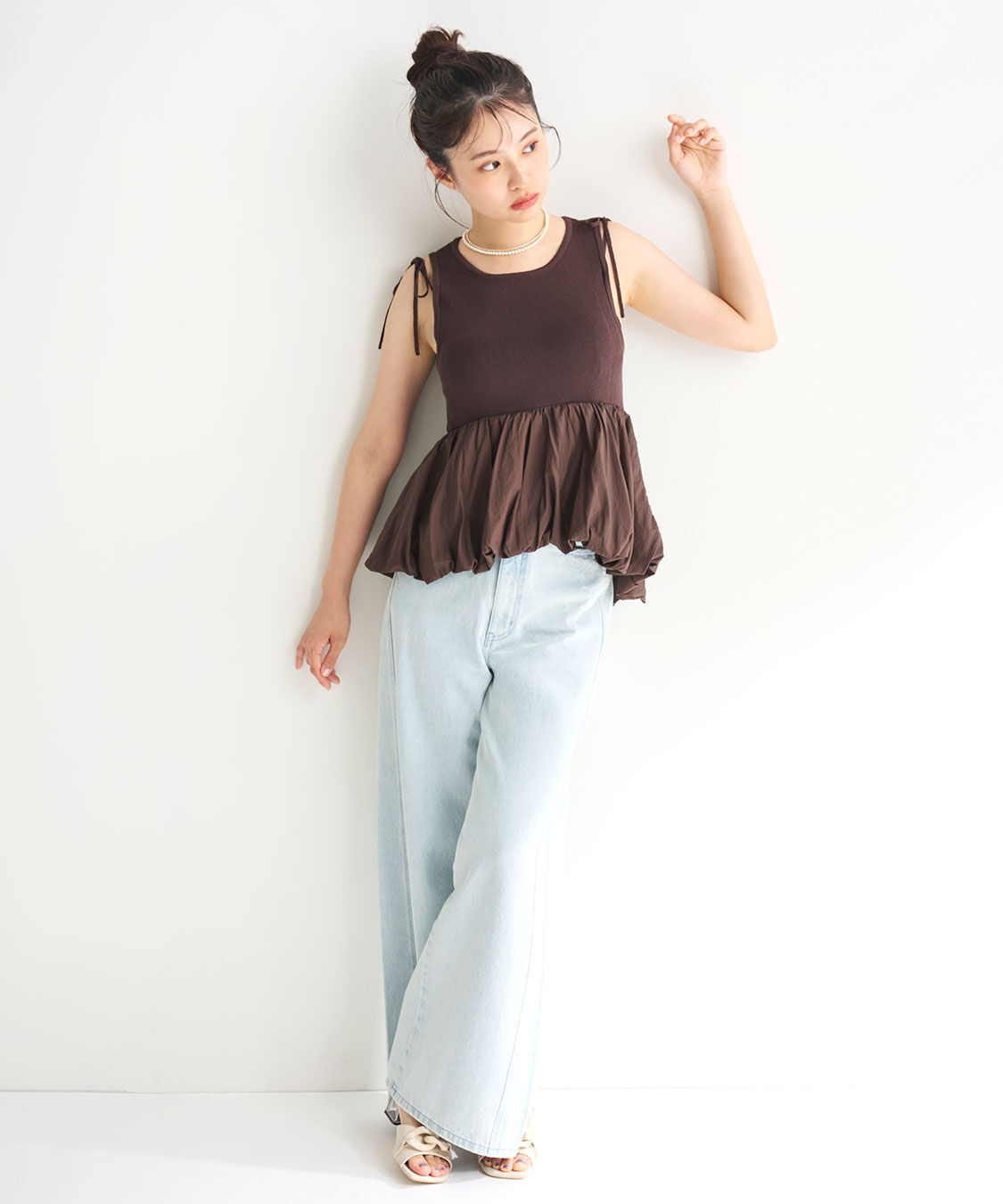 COCO DEAL「布帛ドッキングバルーンノースリニット」|ニット・セーター|