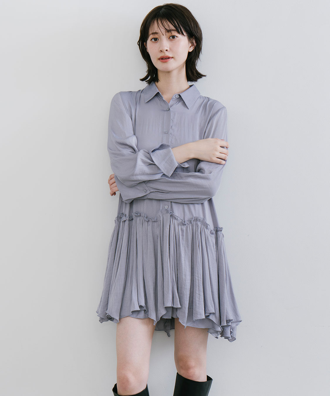 ケーブルニット×ペプラムシャツミニワンピース（COCO DEAL）｜ルミネの